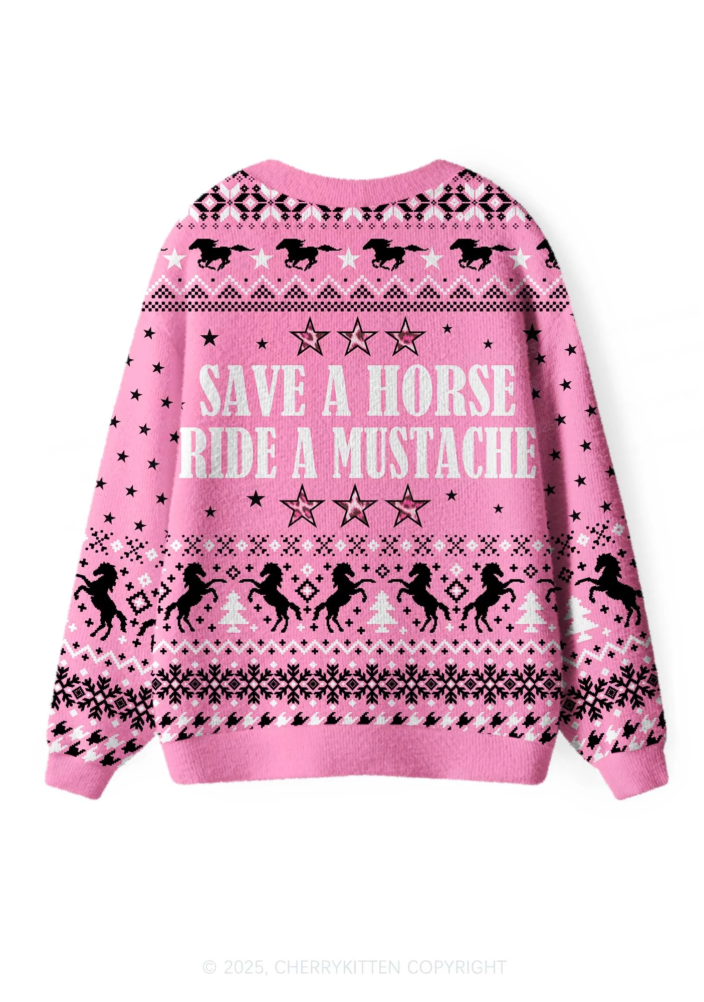Ride A Mustache Y2K Christmas Cardigan Knit Sweatshirt Cherrykitten - Image 2