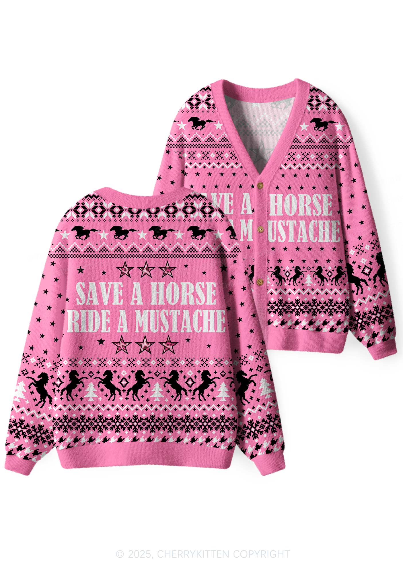 Ride A Mustache Y2K Christmas Cardigan Knit Sweatshirt Cherrykitten - Image 3