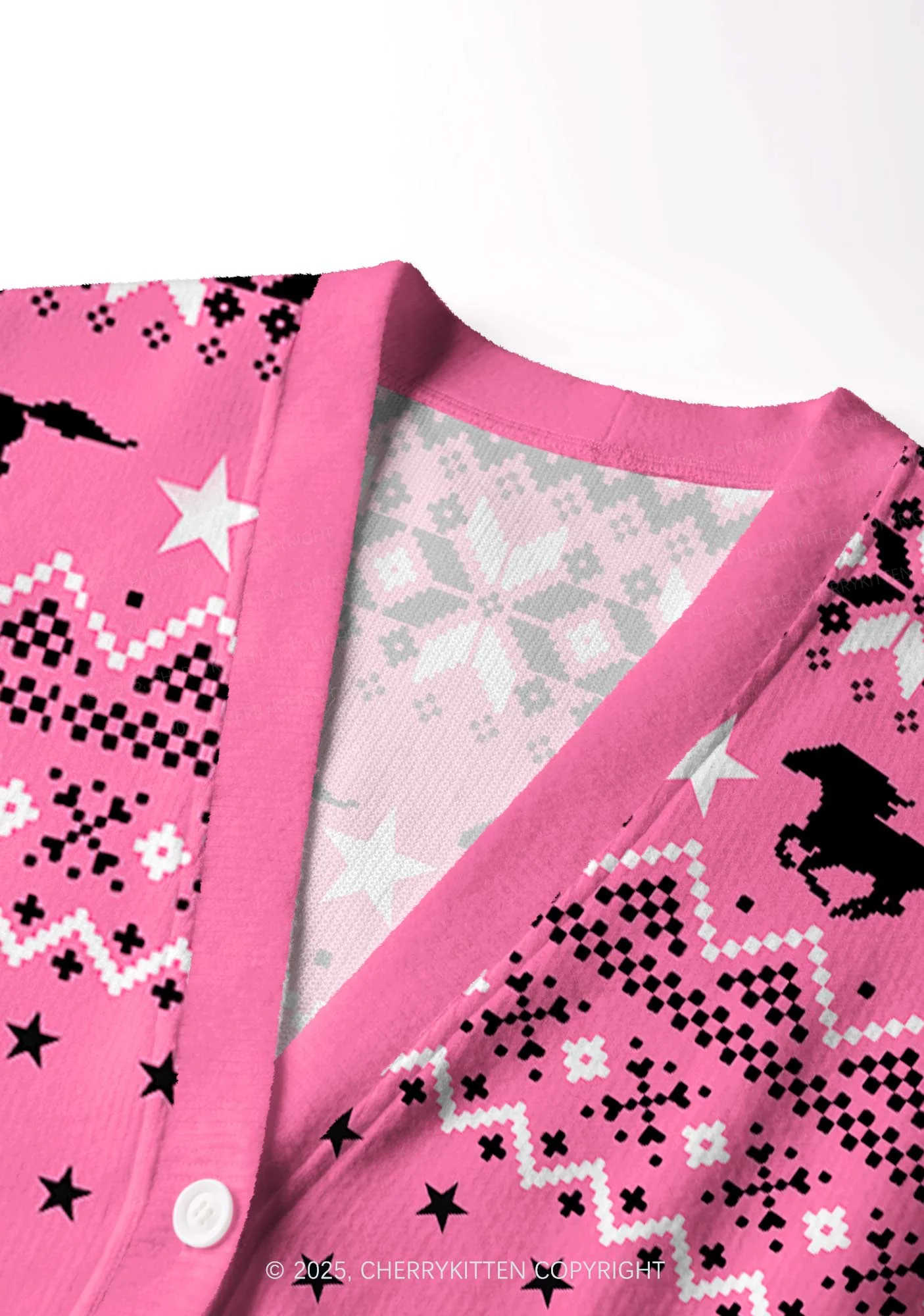 Ride A Mustache Y2K Christmas Cardigan Knit Sweatshirt Cherrykitten - Image 5