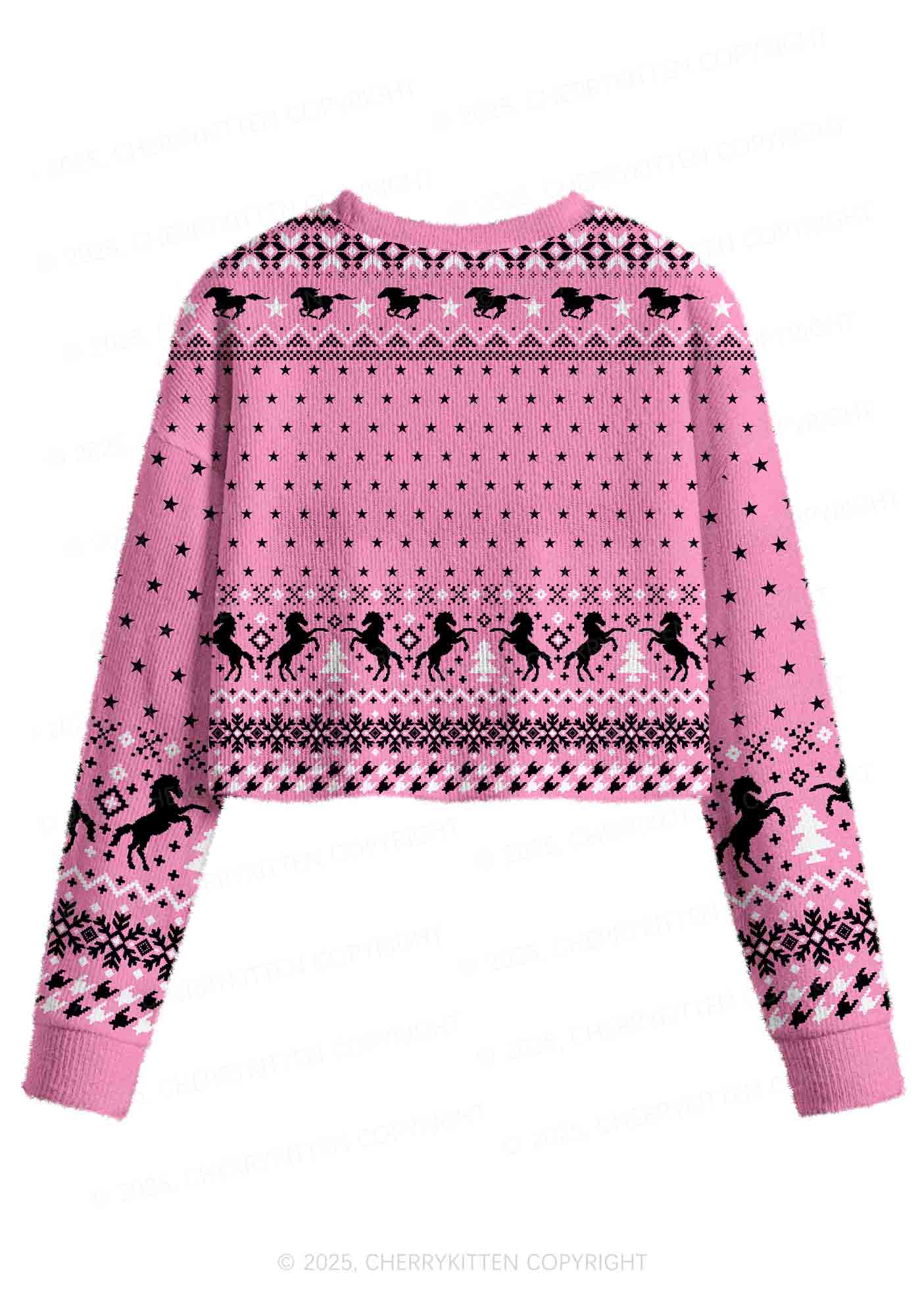 Ride A Mustache Y2K Christmas Crop Knit Sweatshirt Cherrykitten - Image 2