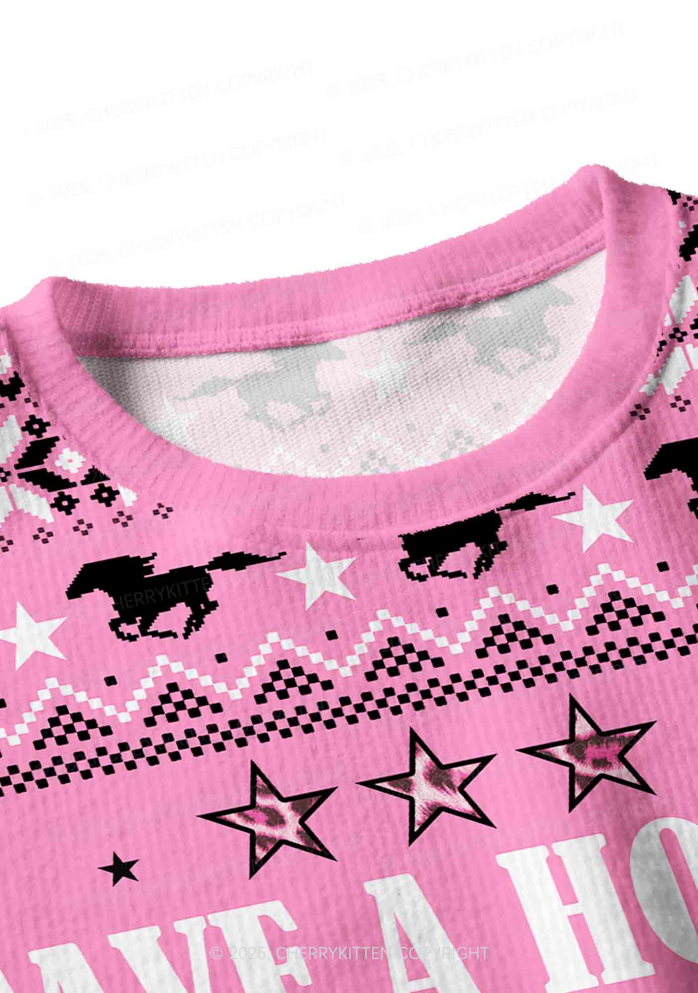 Ride A Mustache Y2K Christmas Crop Knit Sweatshirt Cherrykitten - Image 4