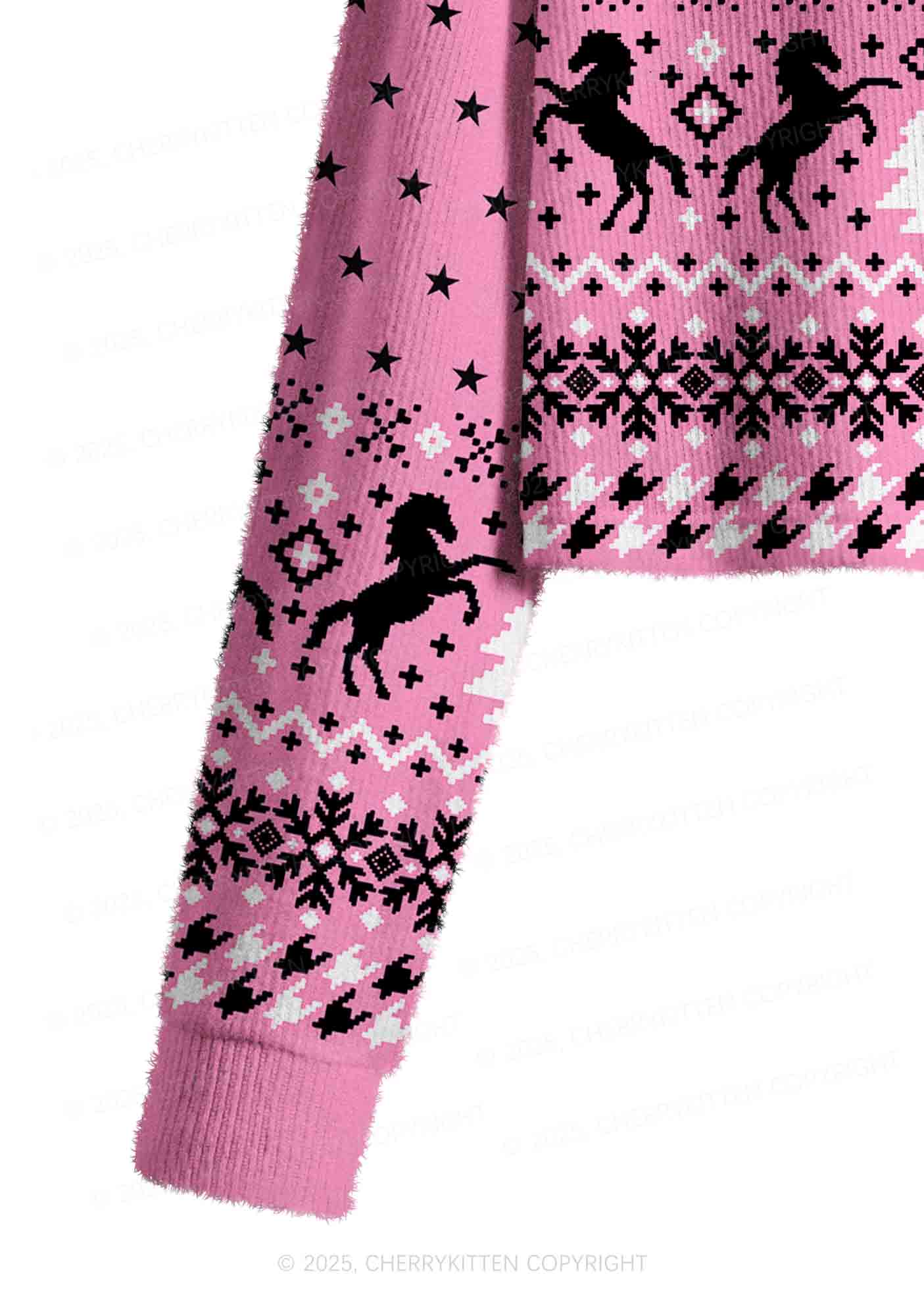 Ride A Mustache Y2K Christmas Crop Knit Sweatshirt Cherrykitten - Image 5
