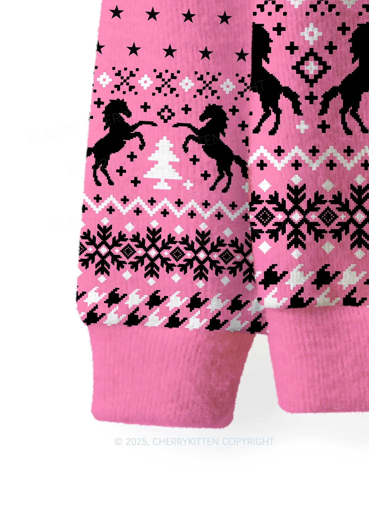 Ride A Mustache Y2K Christmas Knit Sweatshirt Cherrykitten - Image 4