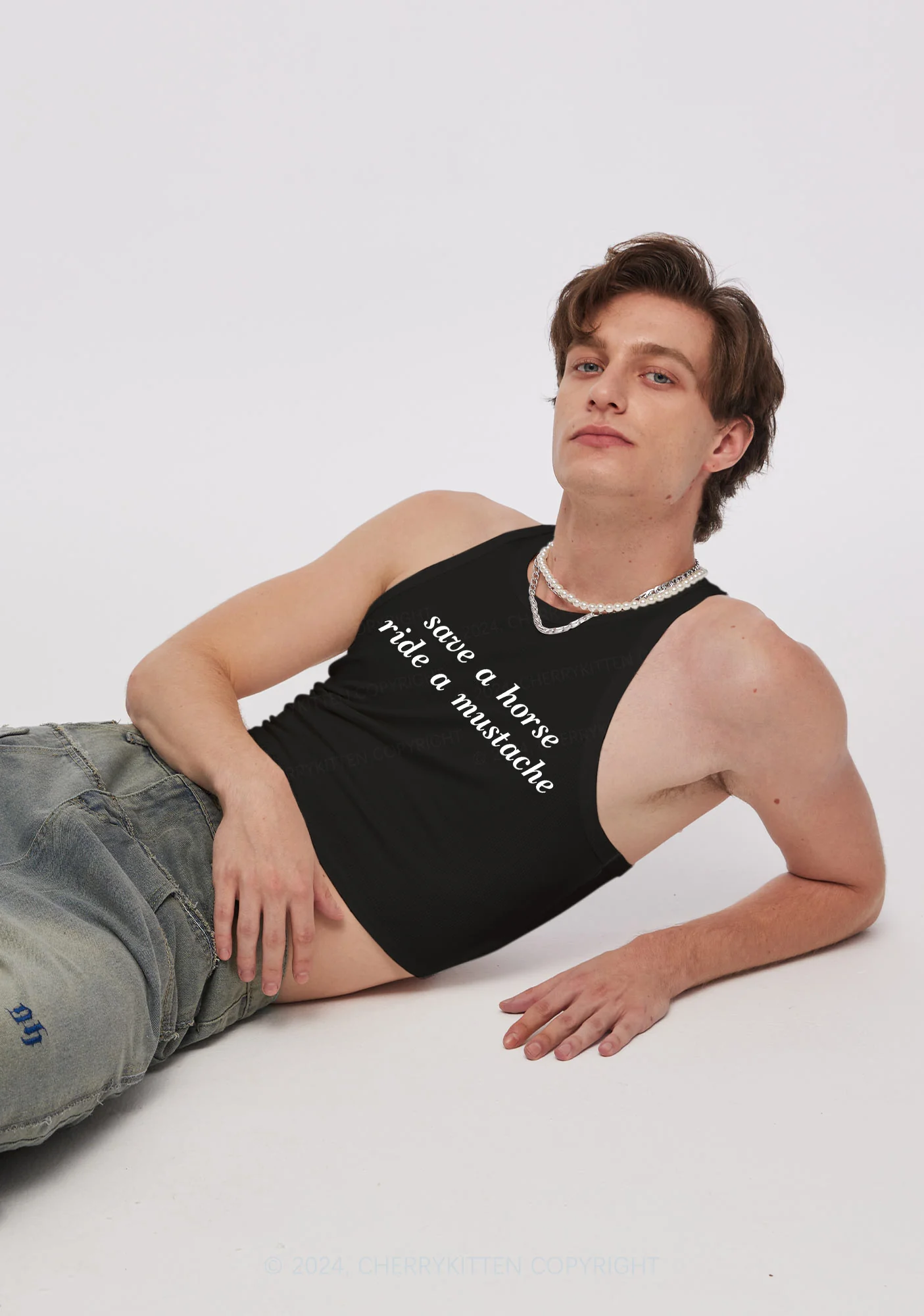 Ride A Mustache Y2K Crop Tank Top Cherrykitten - Image 2