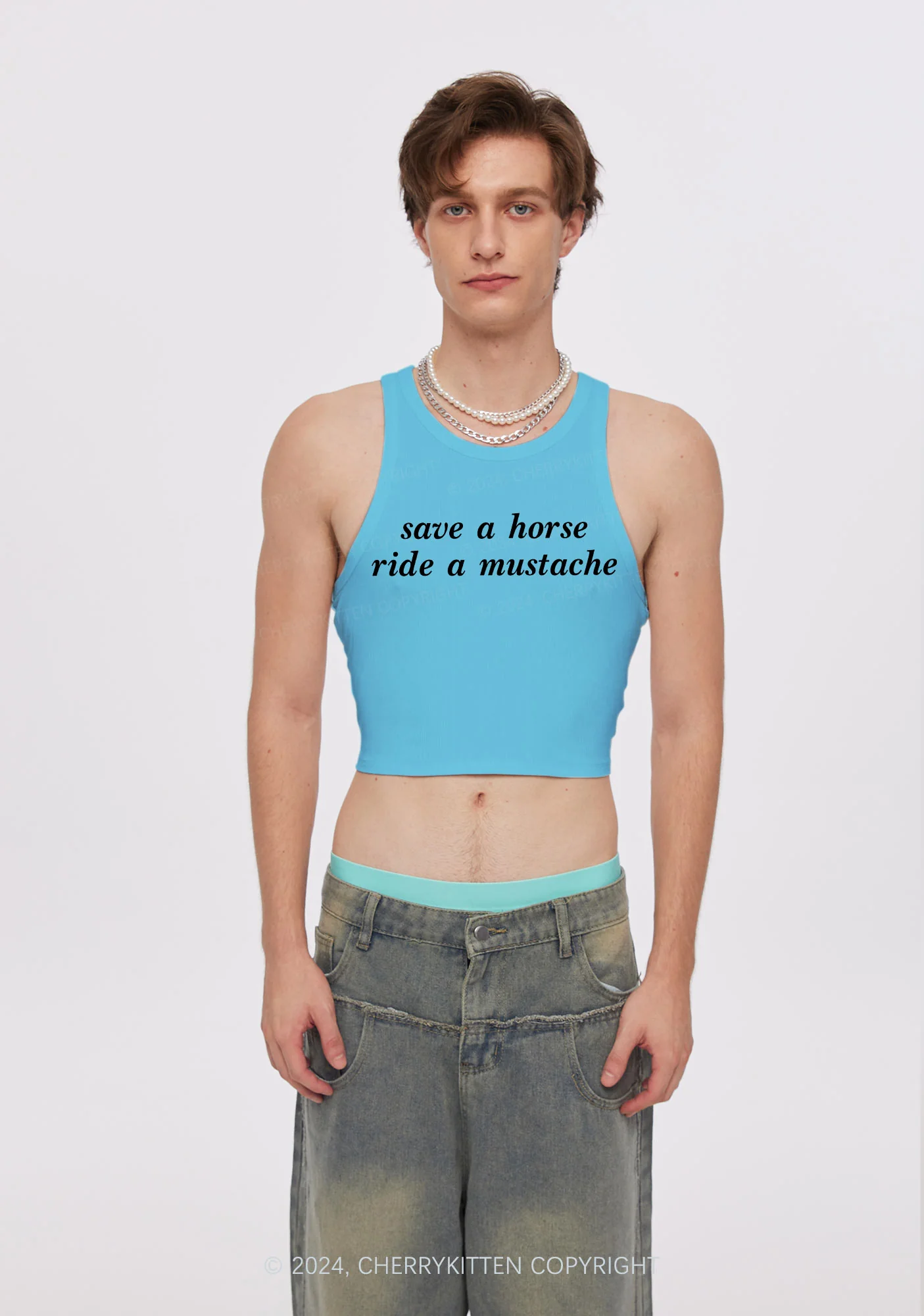 Ride A Mustache Y2K Crop Tank Top Cherrykitten - Image 3