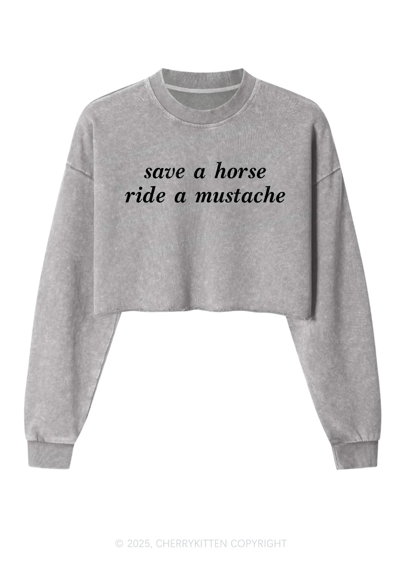 Ride A Mustache Y2K Crop Washed Sweatshirts Cherrykitten - Image 3