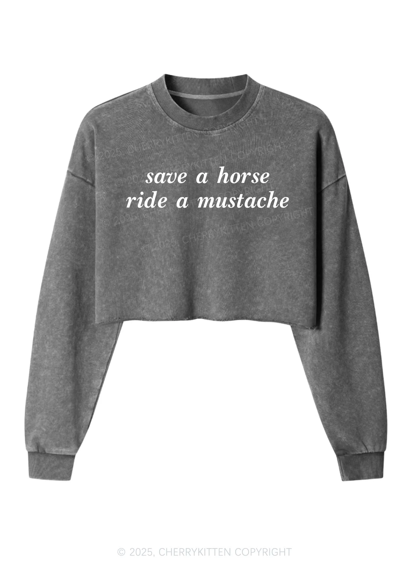 Ride A Mustache Y2K Crop Washed Sweatshirts Cherrykitten - Image 4