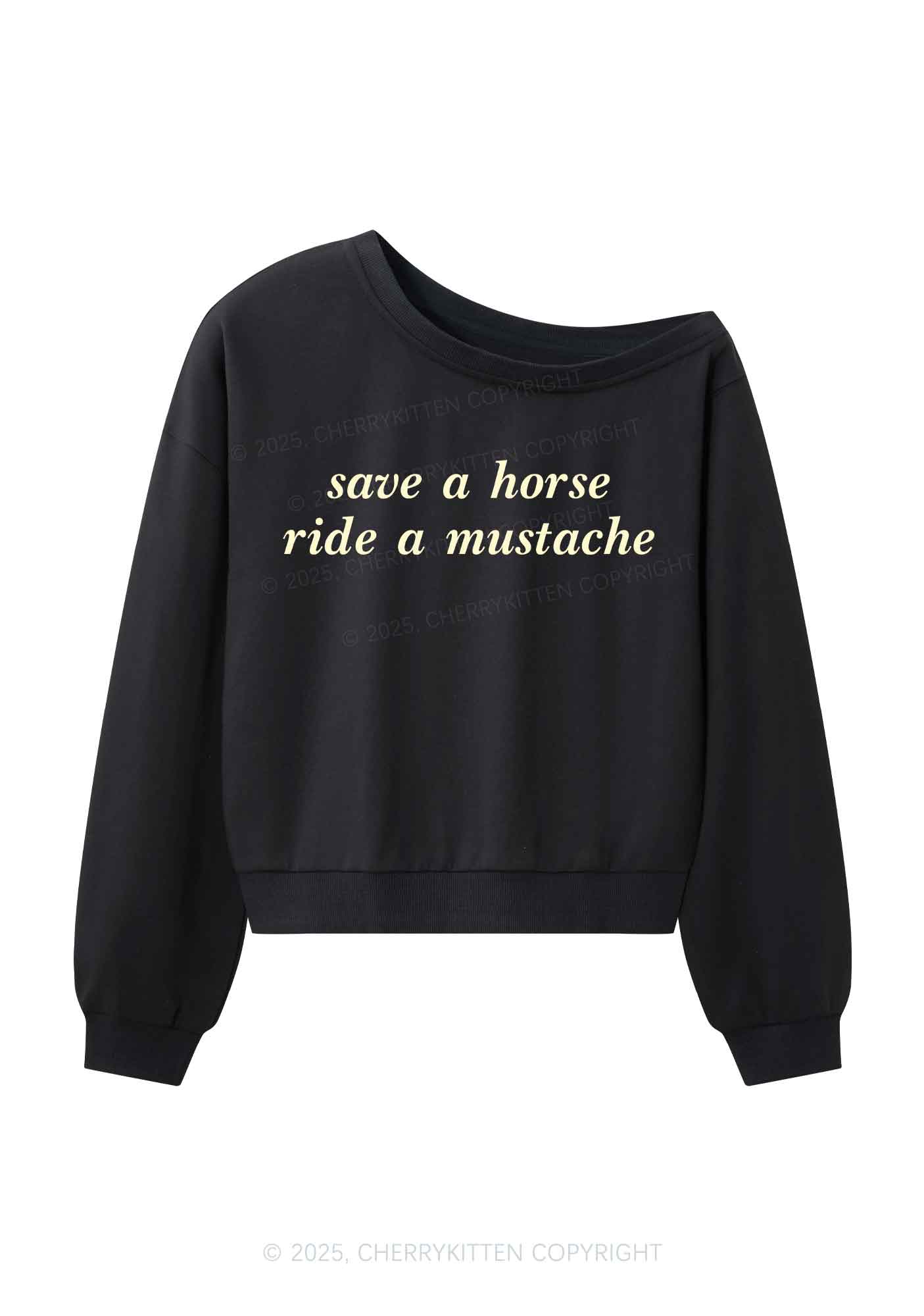 Ride A Mustache Y2K Off Shoulder Sweatshirts Cherrykitten - Image 3