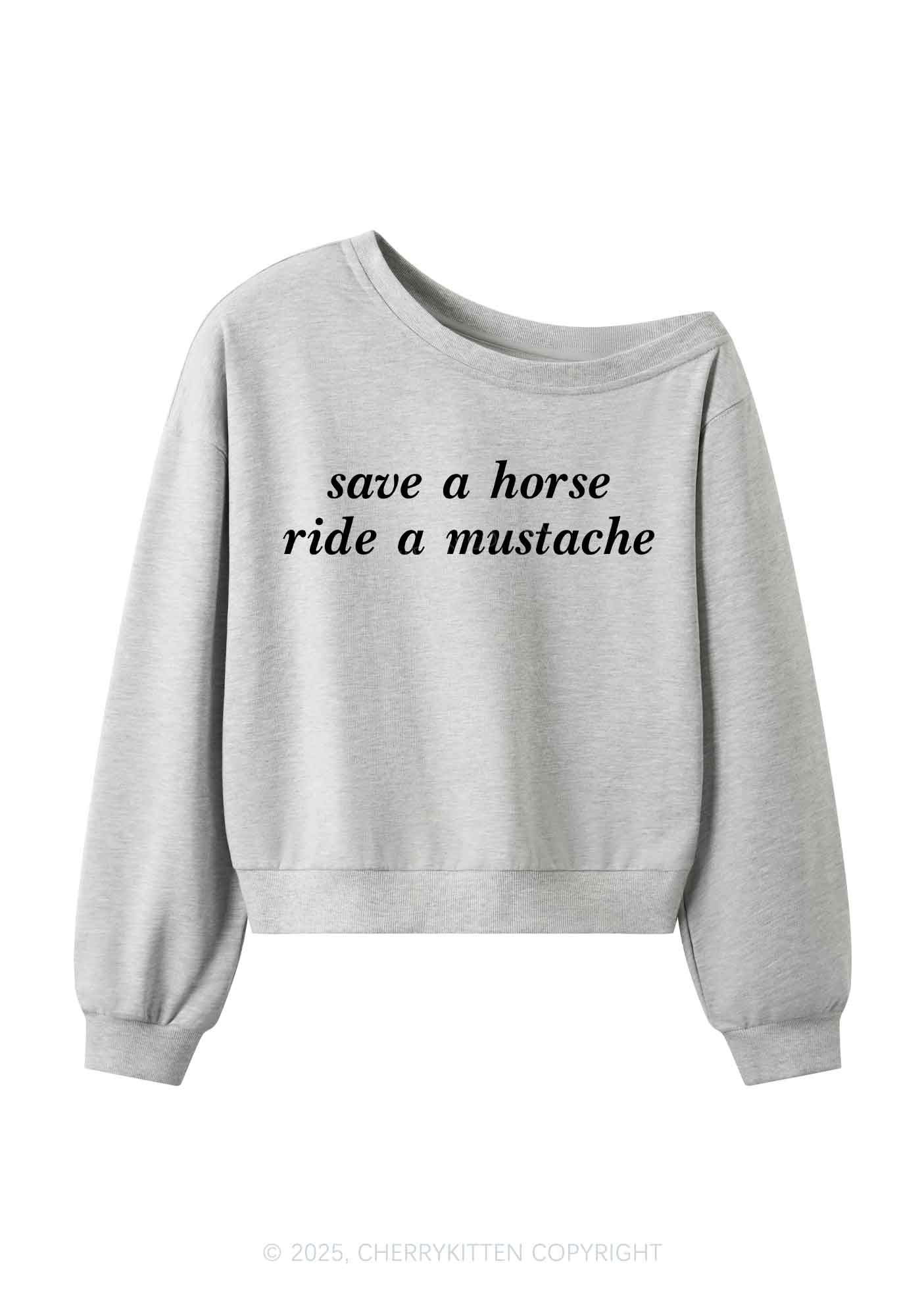 Ride A Mustache Y2K Off Shoulder Sweatshirts Cherrykitten - Image 4