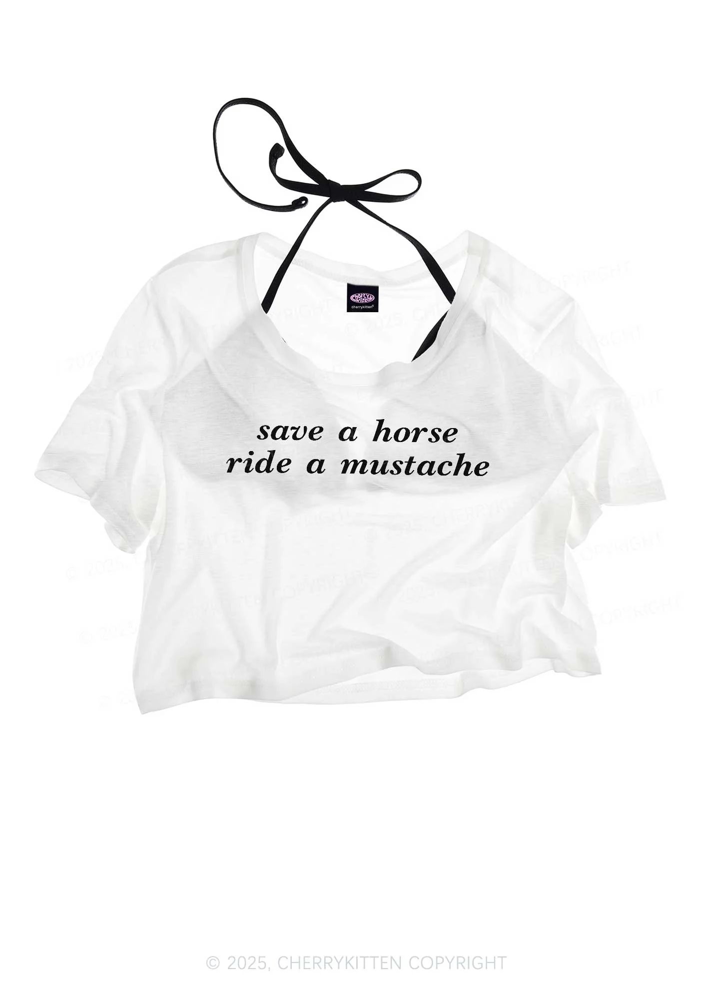 Ride A Mustache Y2K Sheer Crop Tee Cherrykitten - Image 3