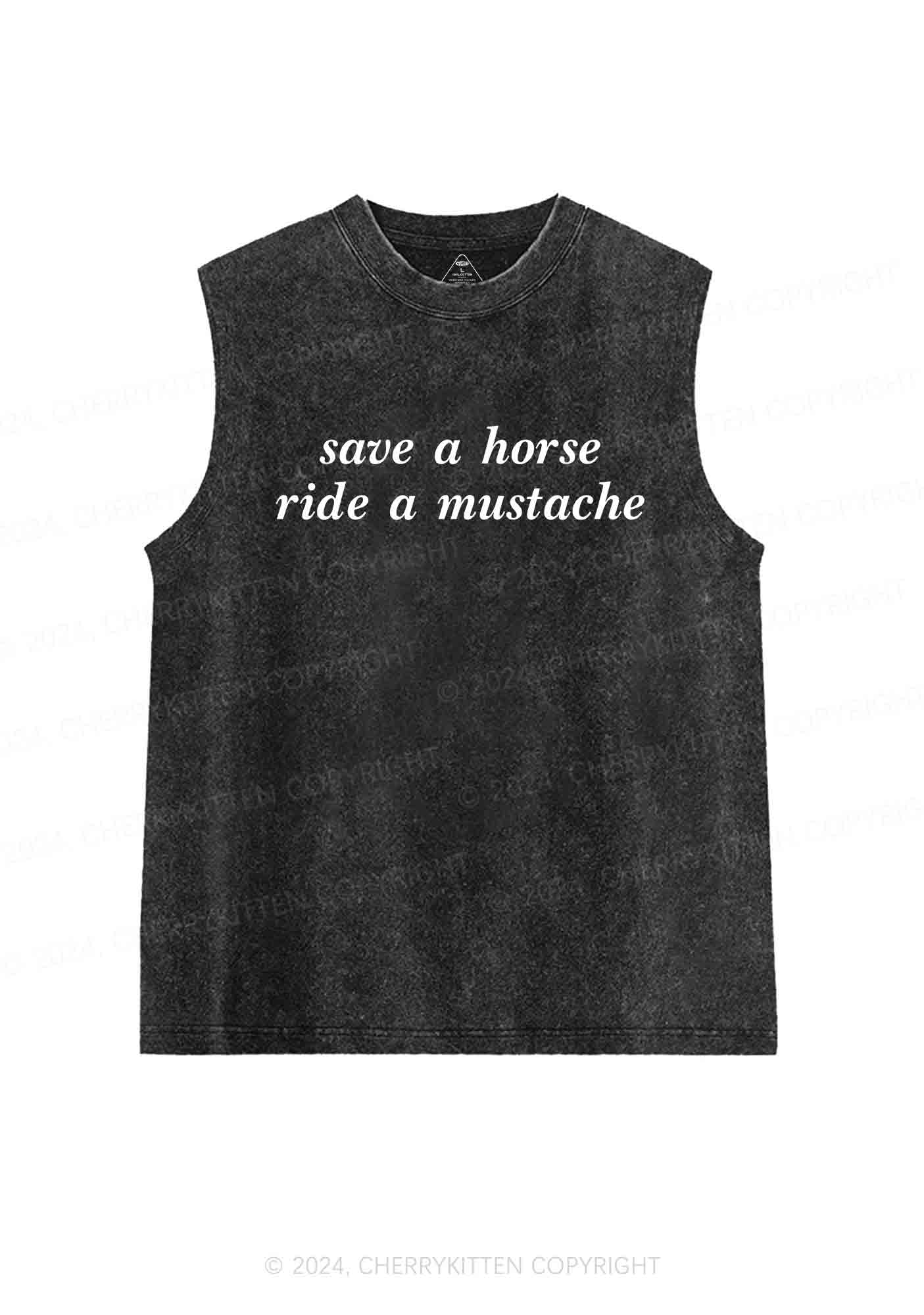 Ride A Mustache Y2K Washed Tank Cherrykitten - Image 3