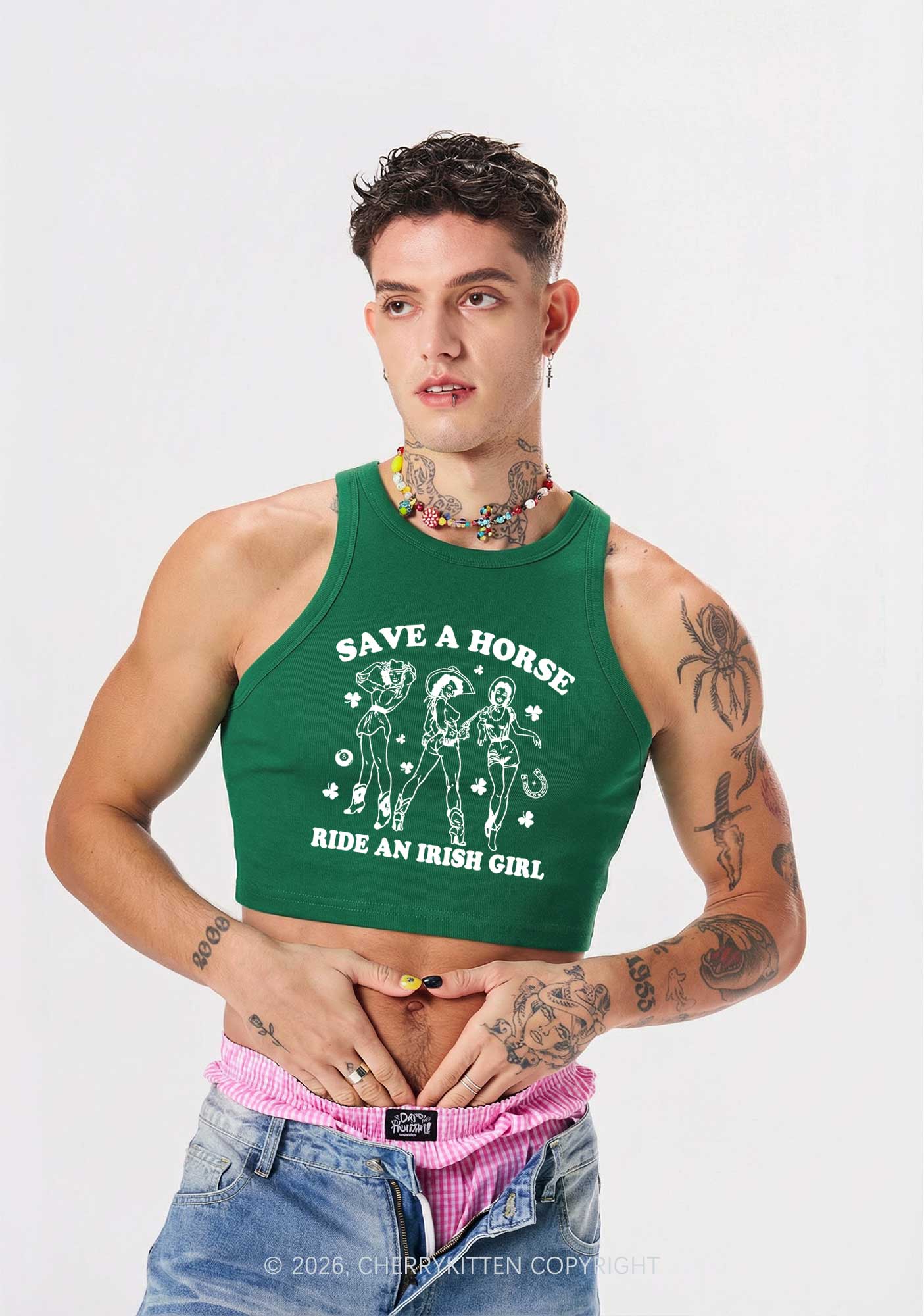 Ride An Irish Girl St Patricks Y2K Crop Tank Top Cherrykitten - Image 2