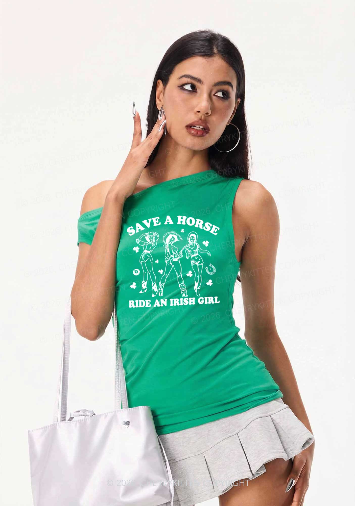 Ride An Irish Girl St Patricks Y2K Off Shoulder Tank Top Cherrykitten - Image 2