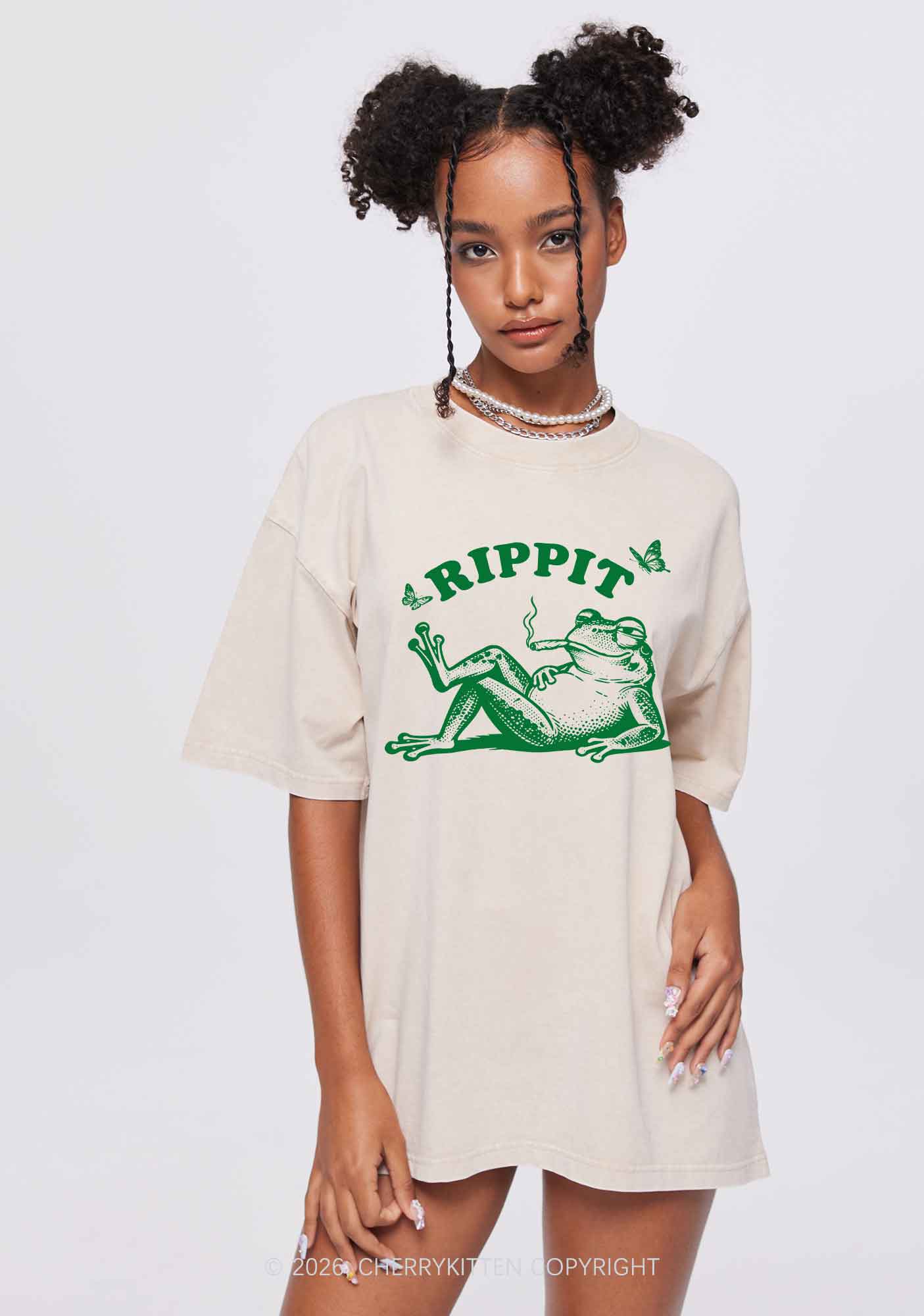 Rippit Frog Y2K Shirts Washed Tee Cherrykitten - Image 2