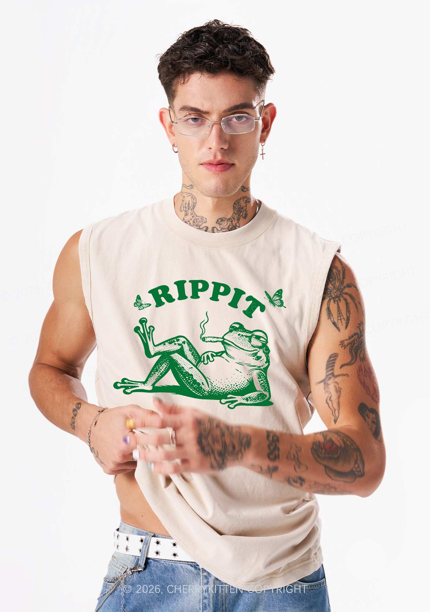 Rippit Frog Y2K Washed Muscle Tank Cherrykitten - Image 2