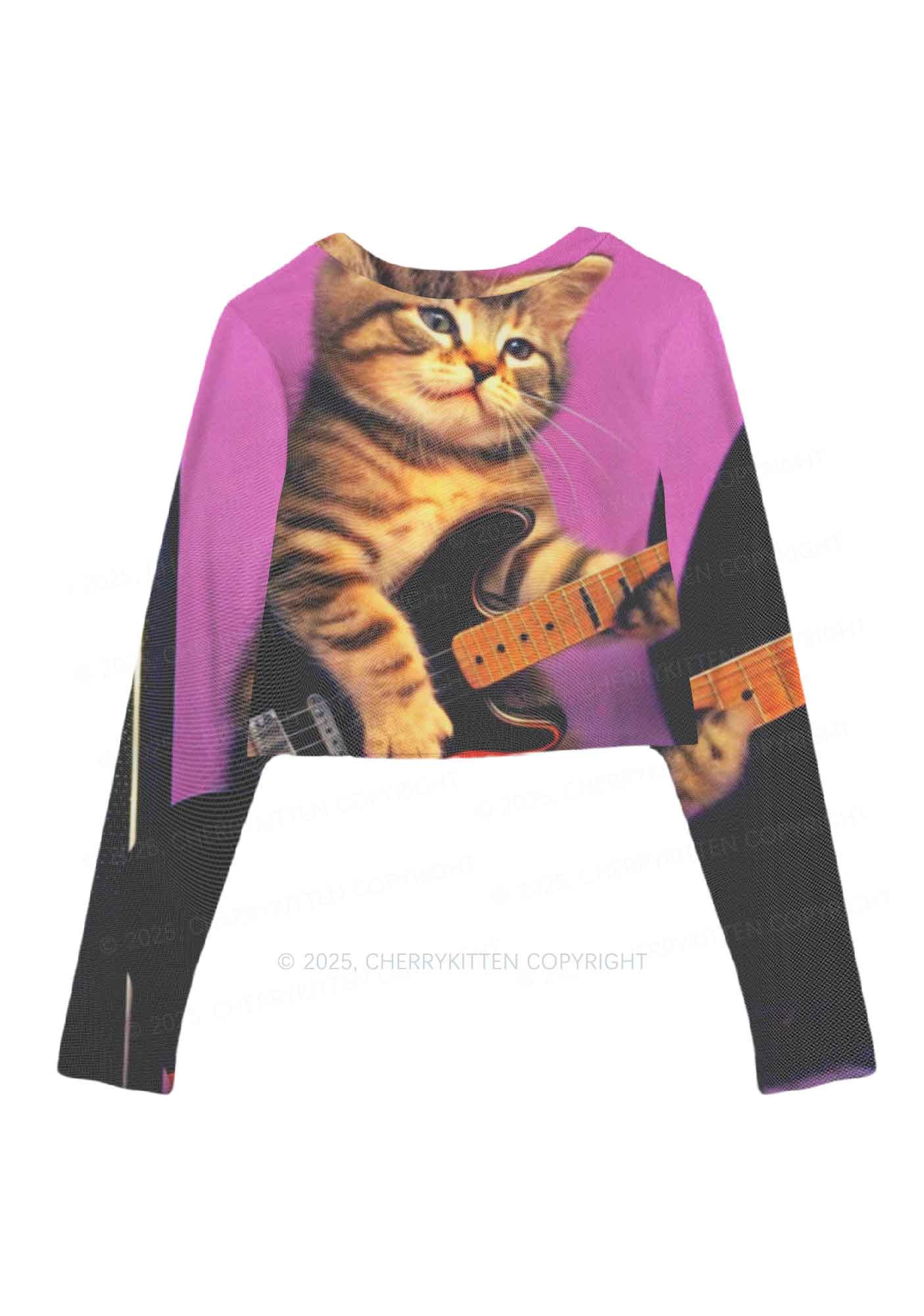 Rock Kitten Y2K Mesh Long Sleeve Crop Top Cherrykitten - Image 3