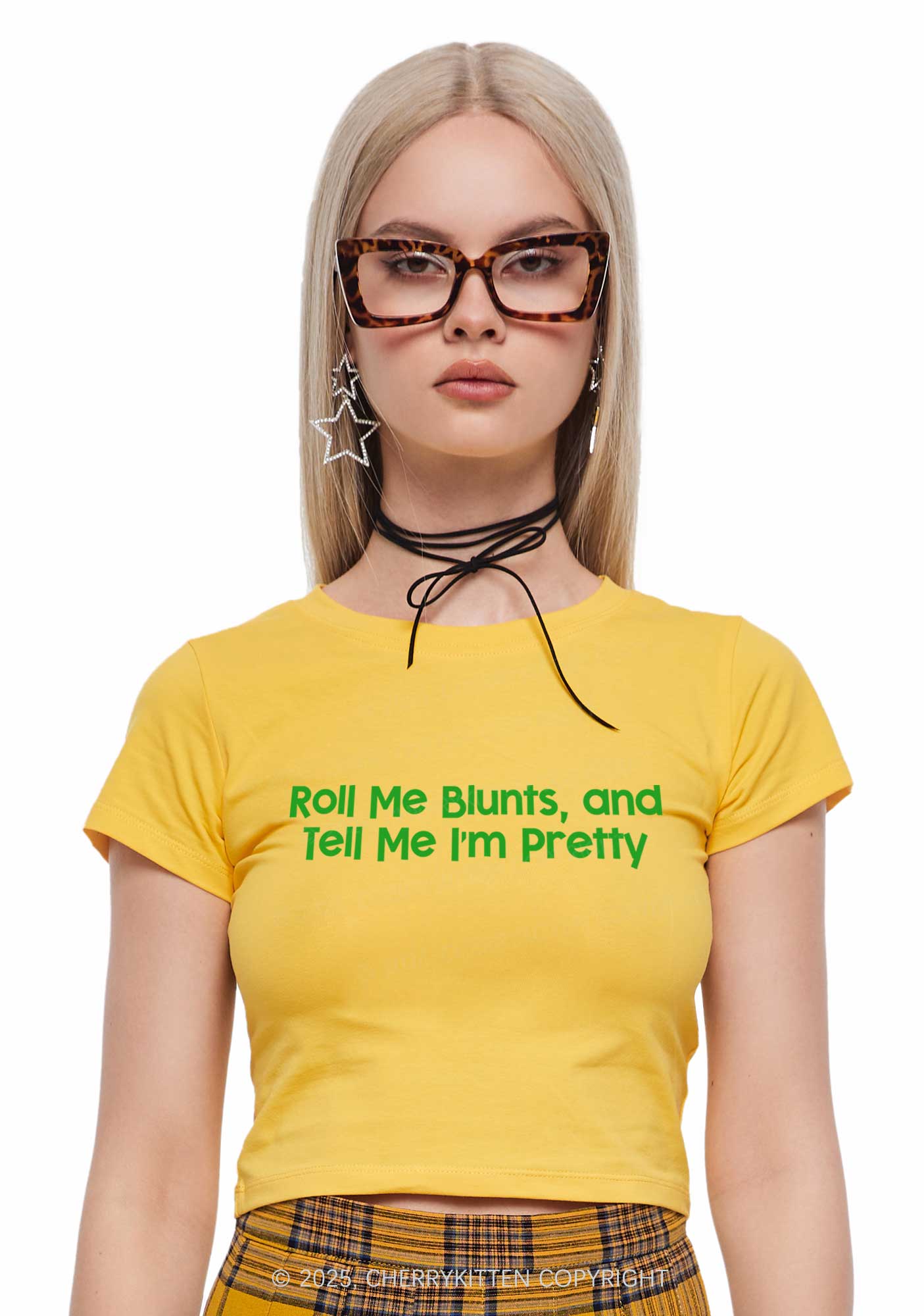 Roll Me Blunts Y2K Baby Tee Cherrykitten - Image 2