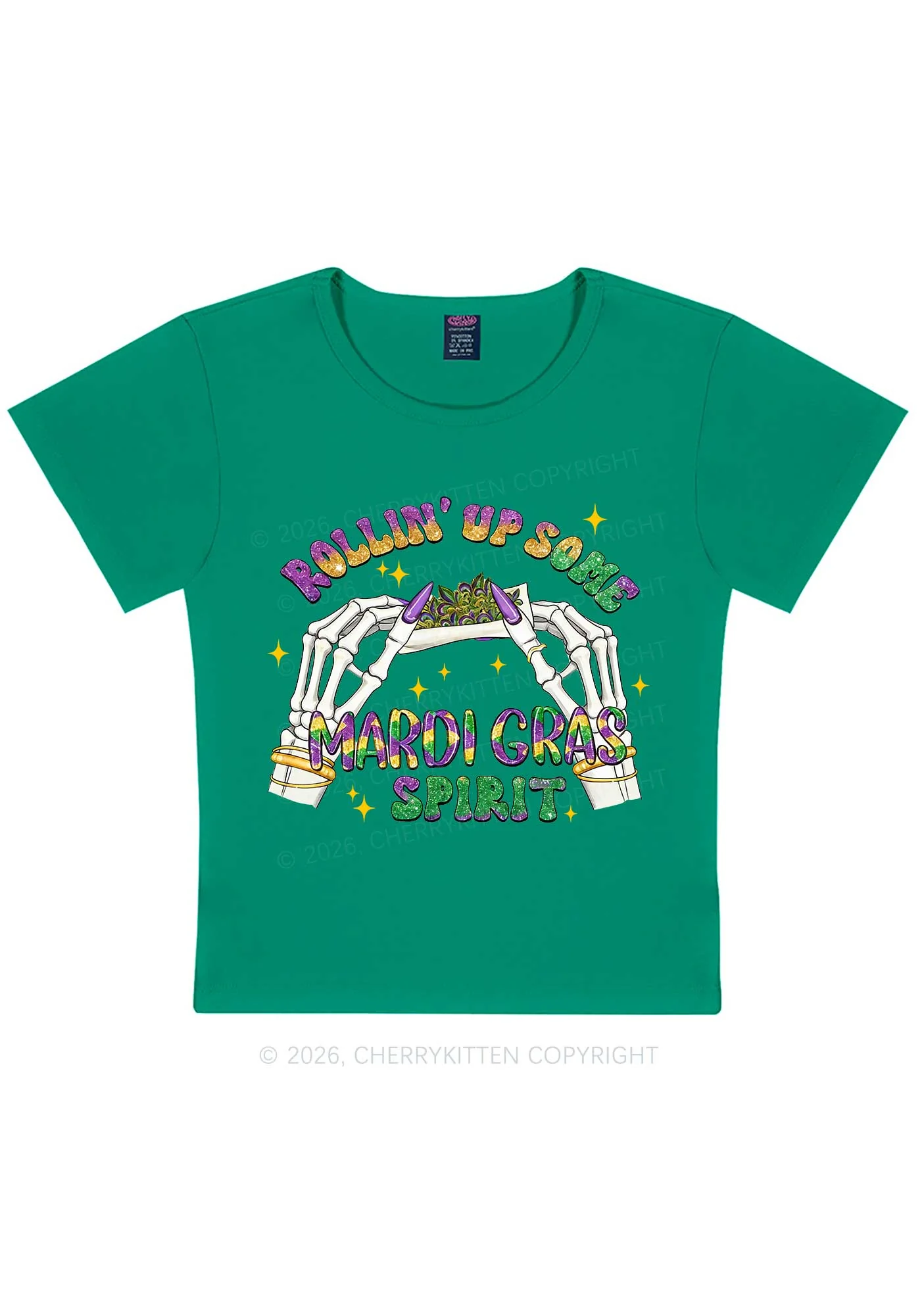 Rollin Up Mardi Gras Spirit Y2K Baby Tee Cherrykitten - Image 10