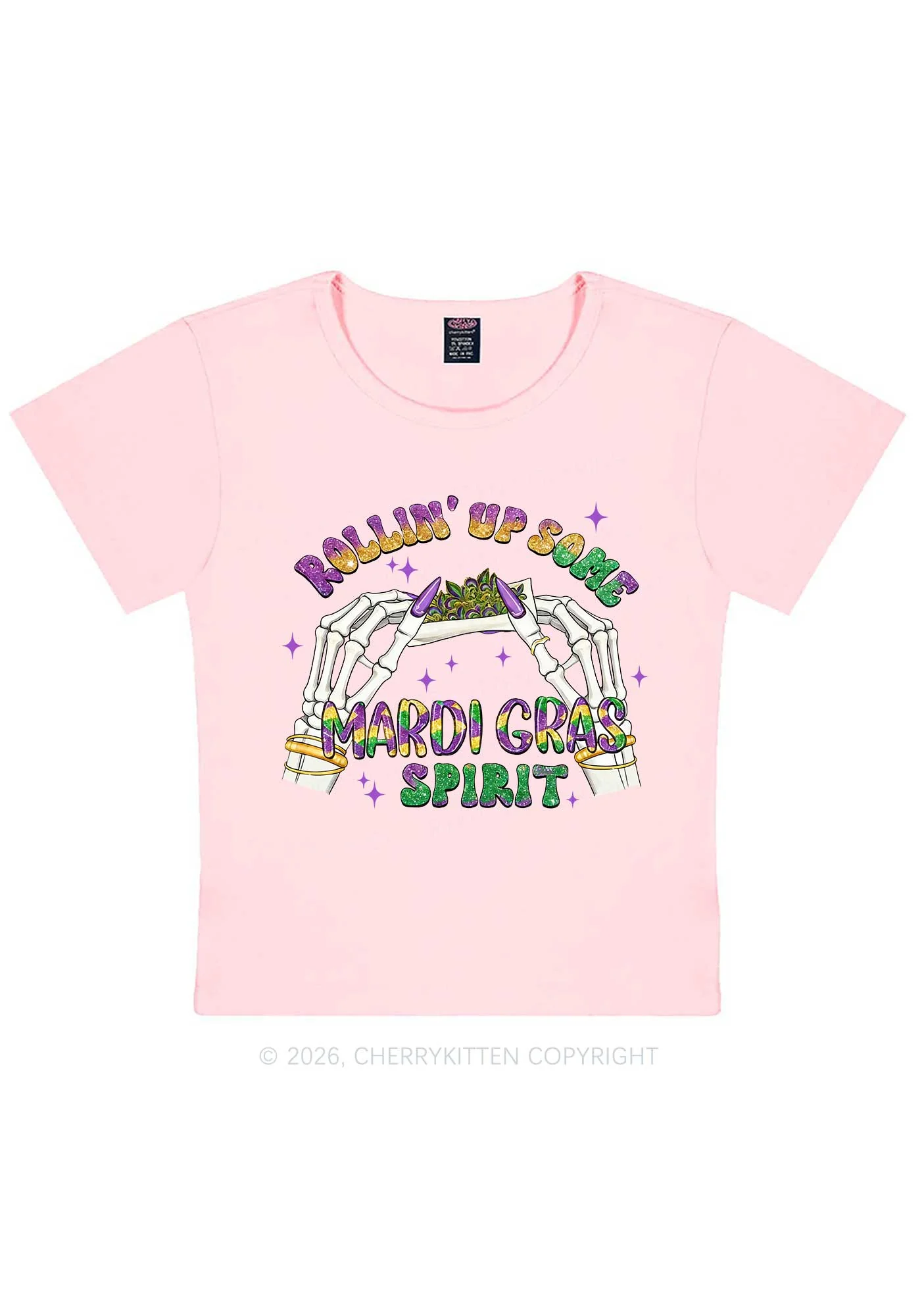 Rollin Up Mardi Gras Spirit Y2K Baby Tee Cherrykitten - Image 11