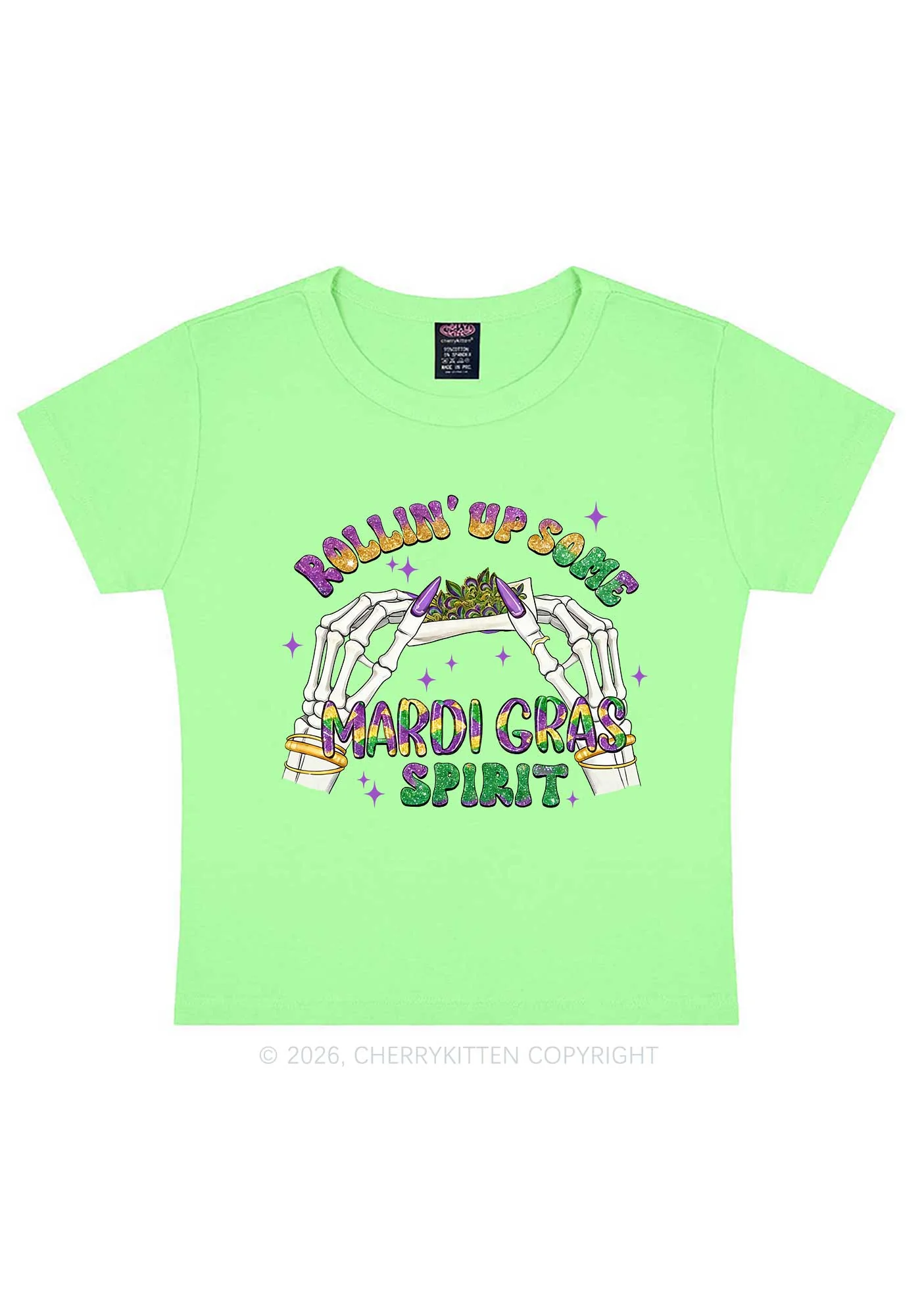 Rollin Up Mardi Gras Spirit Y2K Baby Tee Cherrykitten - Image 12