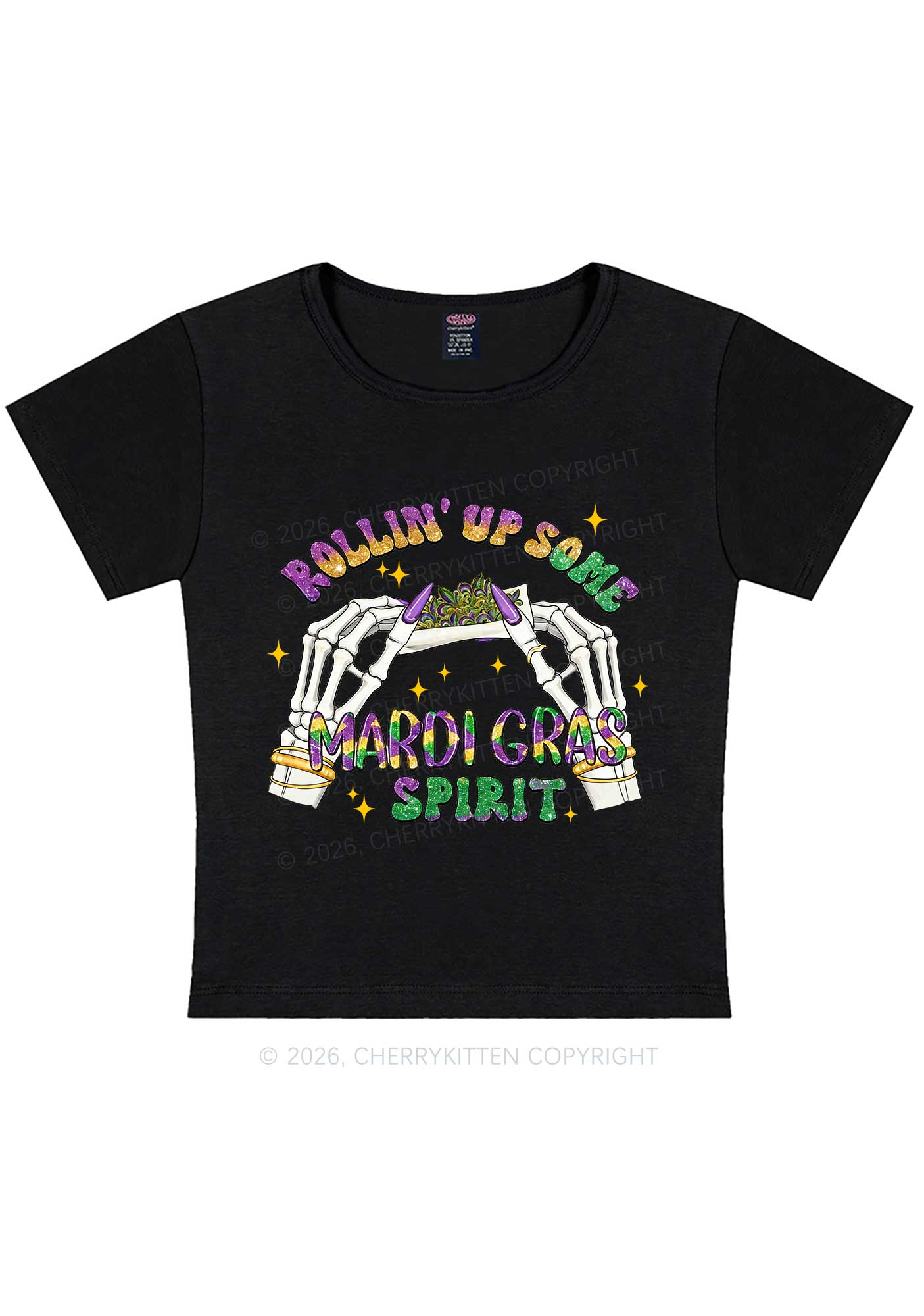 Rollin Up Mardi Gras Spirit Y2K Baby Tee Cherrykitten - Image 3