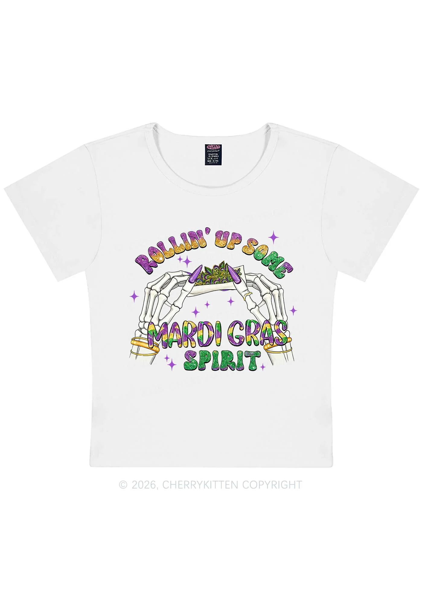 Rollin Up Mardi Gras Spirit Y2K Baby Tee Cherrykitten - Image 4