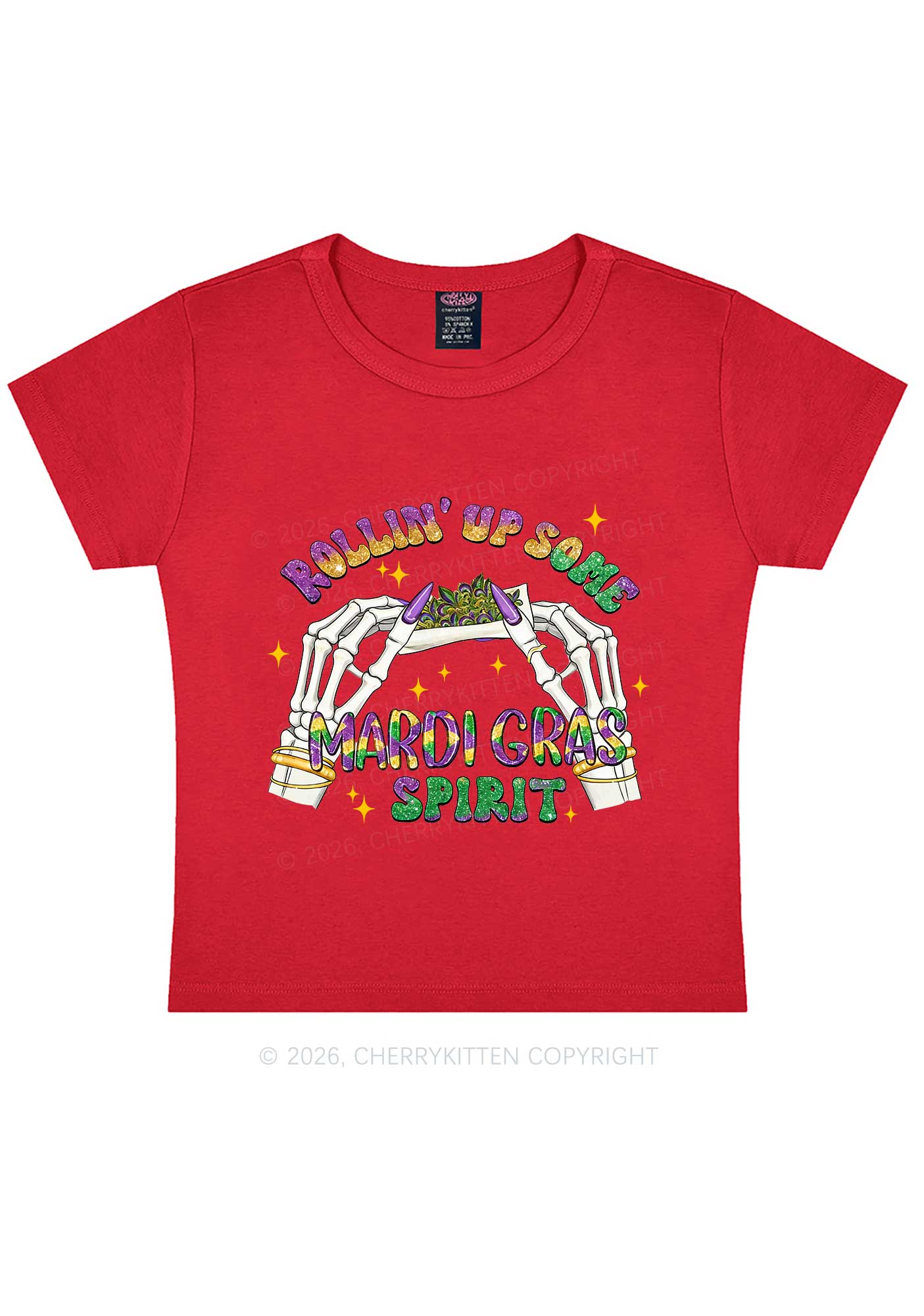 Rollin Up Mardi Gras Spirit Y2K Baby Tee Cherrykitten - Image 5