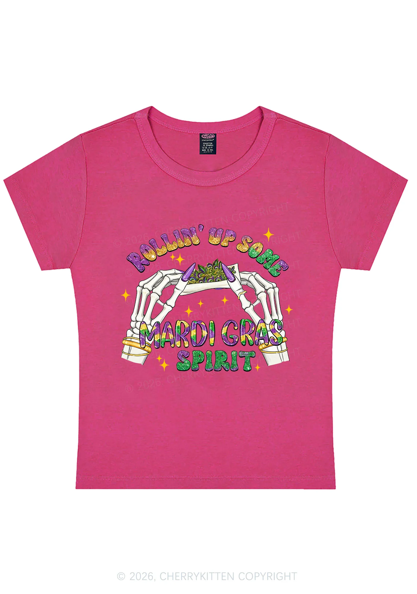 Rollin Up Mardi Gras Spirit Y2K Baby Tee Cherrykitten - Image 6