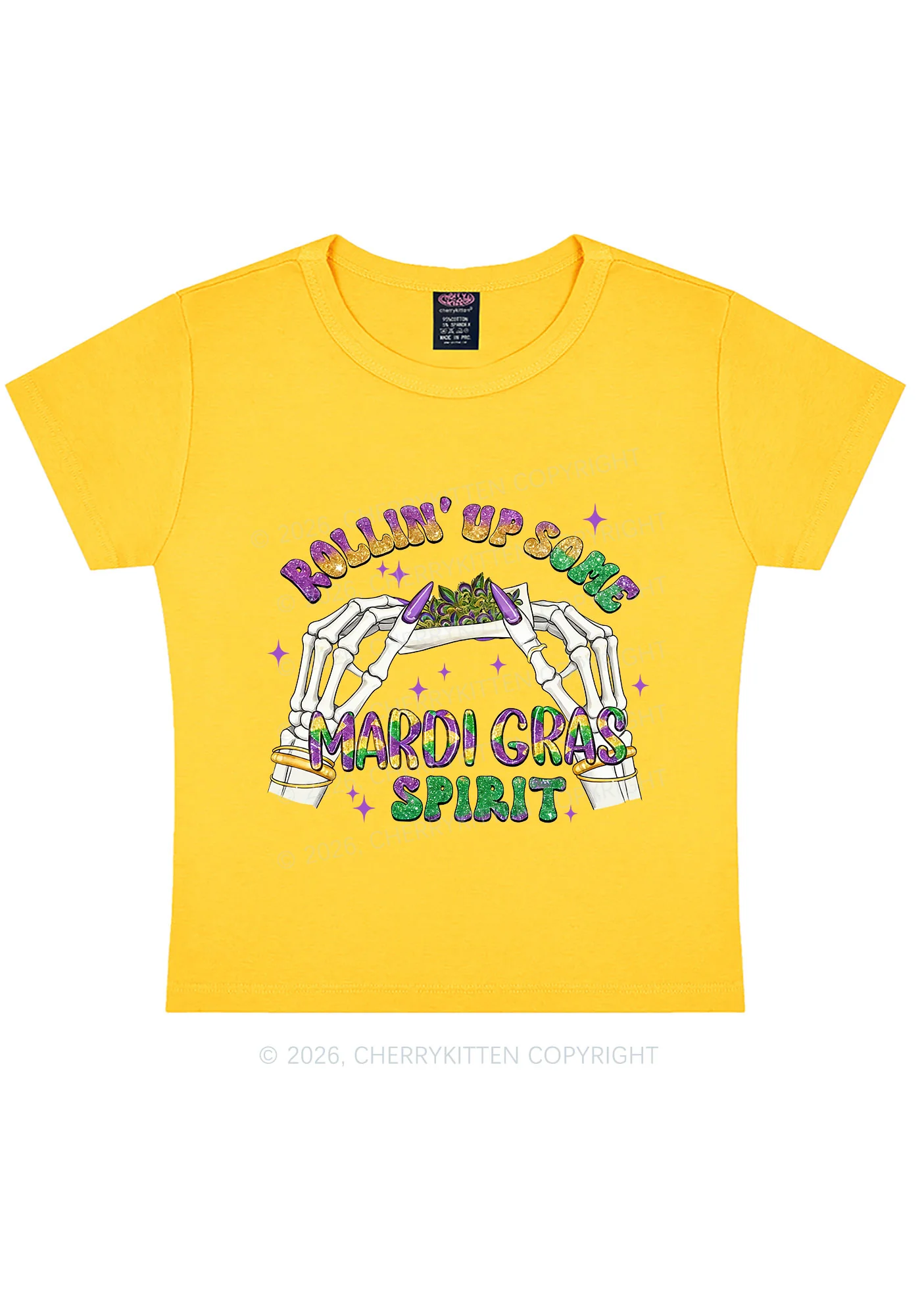 Rollin Up Mardi Gras Spirit Y2K Baby Tee Cherrykitten - Image 7