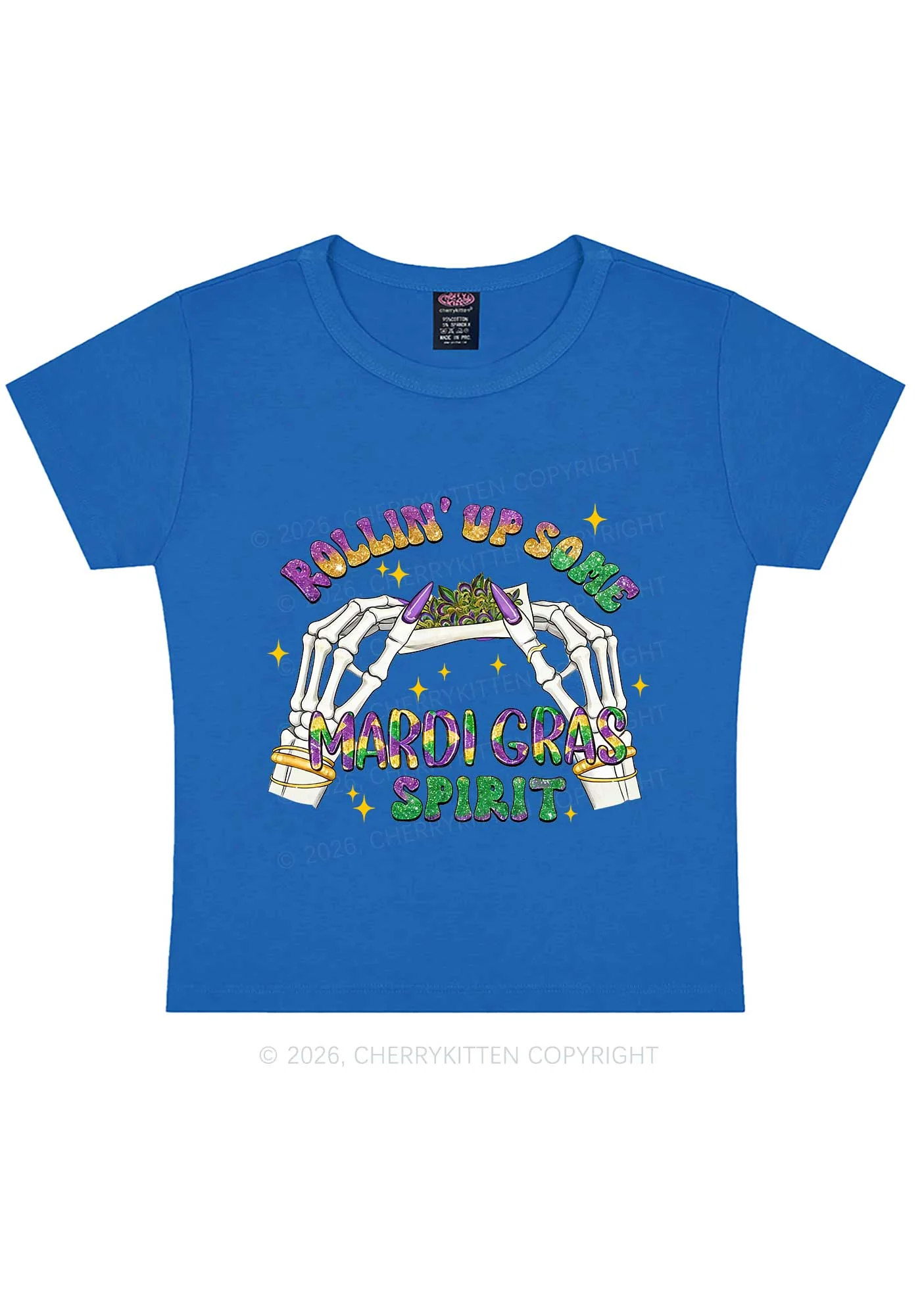 Rollin Up Mardi Gras Spirit Y2K Baby Tee Cherrykitten - Image 8