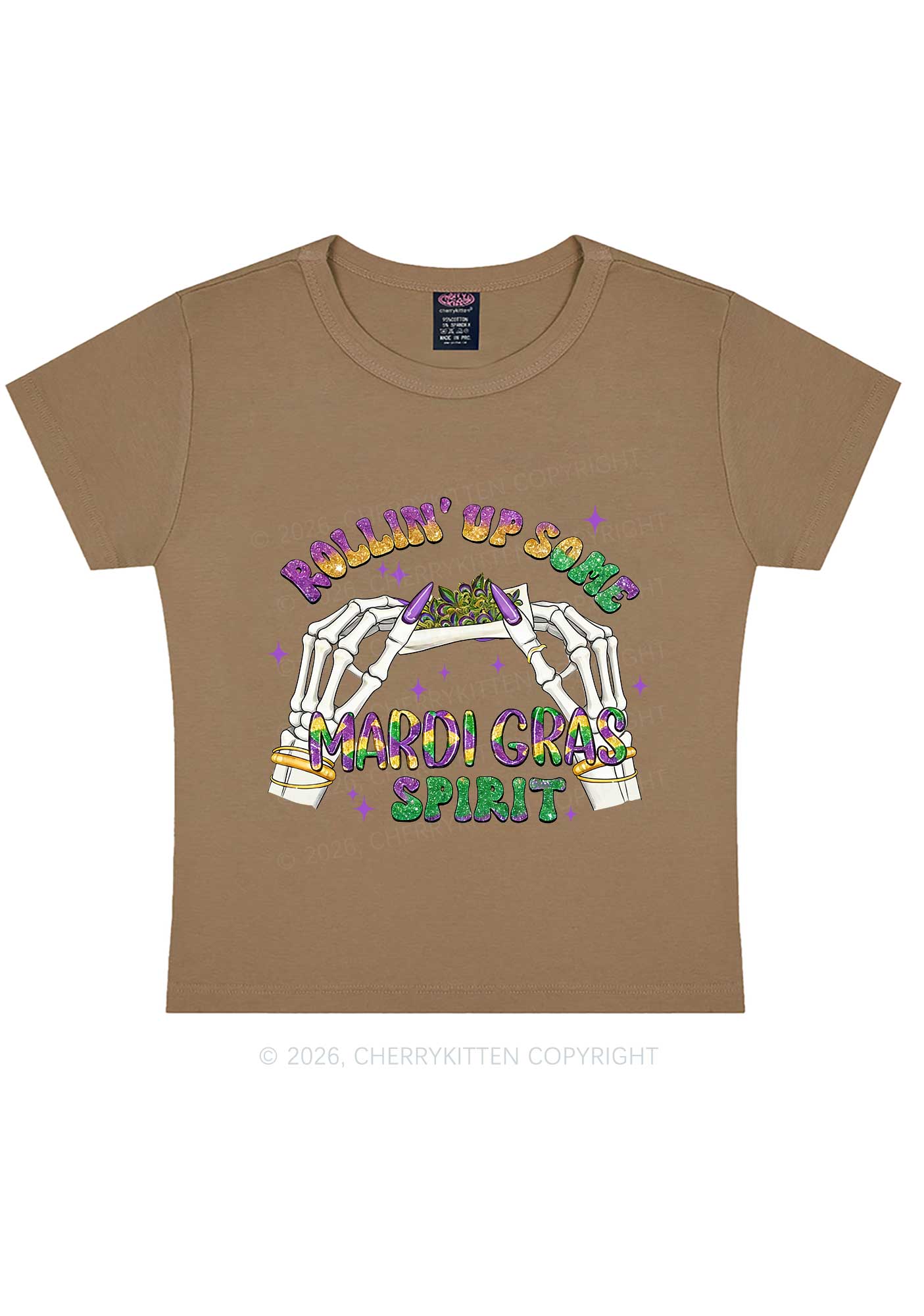 Rollin Up Mardi Gras Spirit Y2K Baby Tee Cherrykitten - Image 9