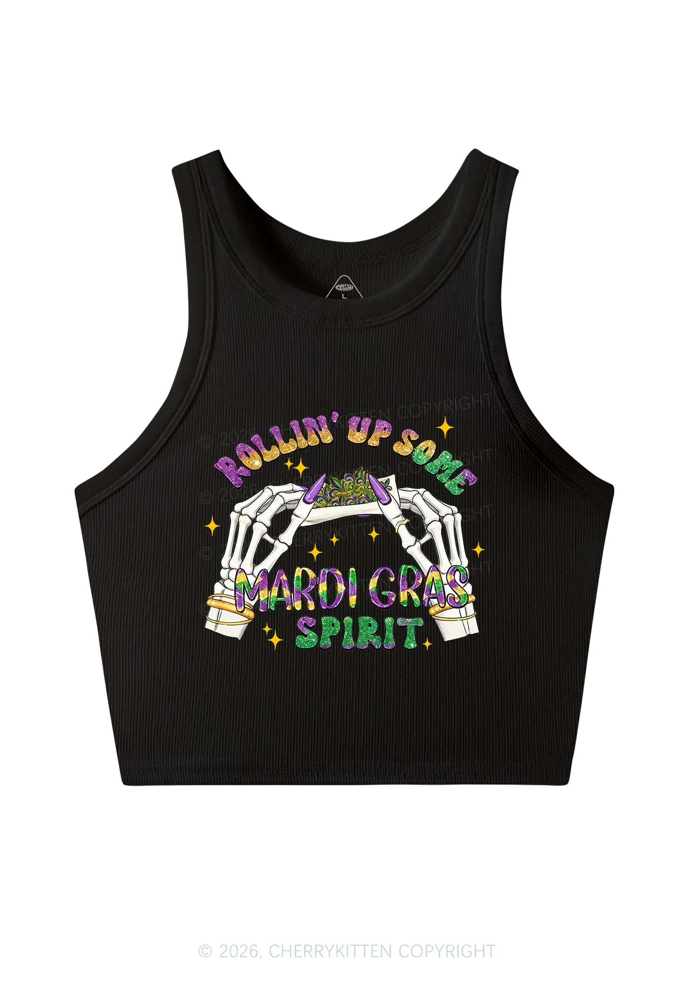 Rollin Up Mardi Gras Spirit Y2K Crop Tank Top Cherrykitten - Image 3