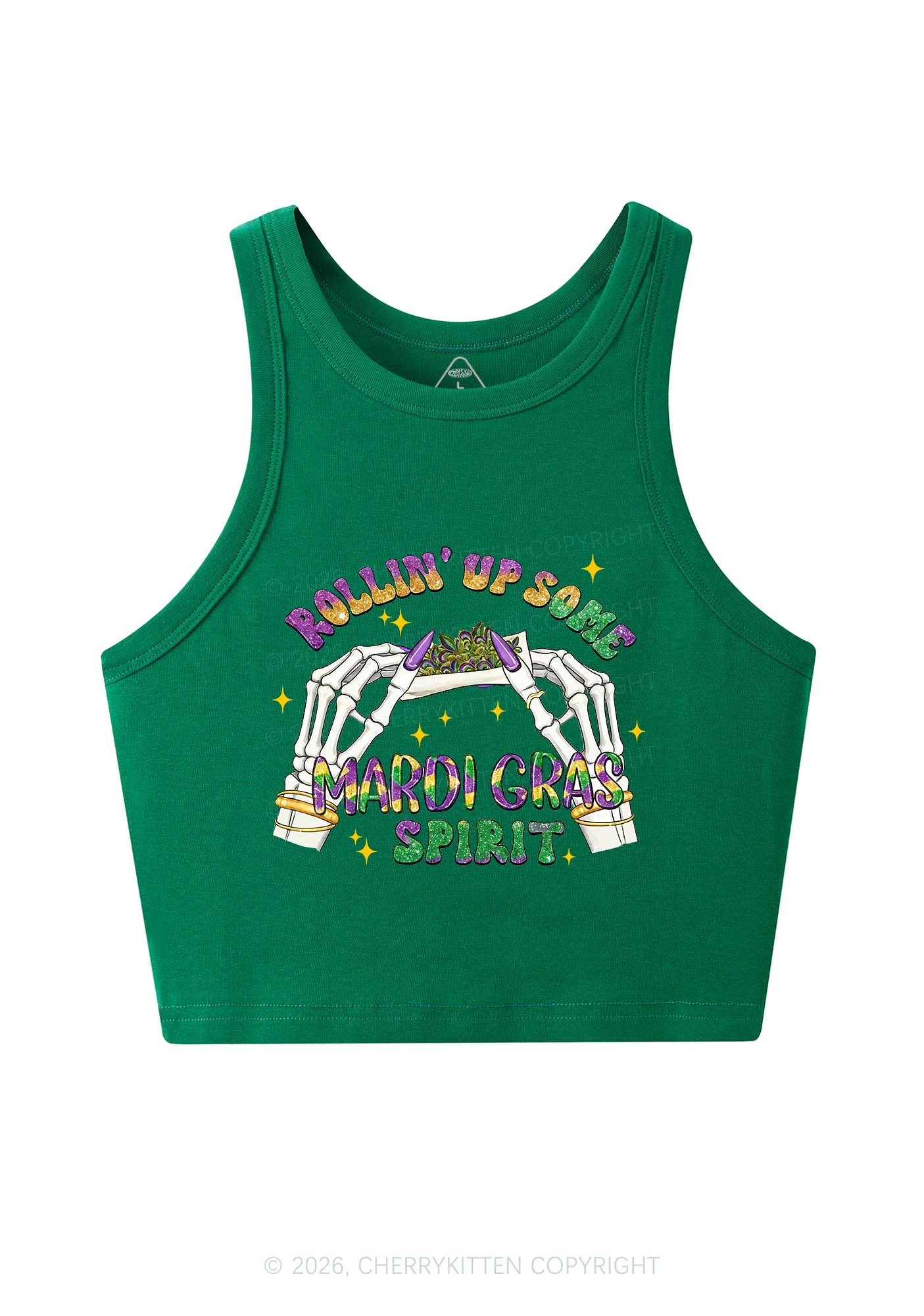 Rollin Up Mardi Gras Spirit Y2K Crop Tank Top Cherrykitten - Image 4
