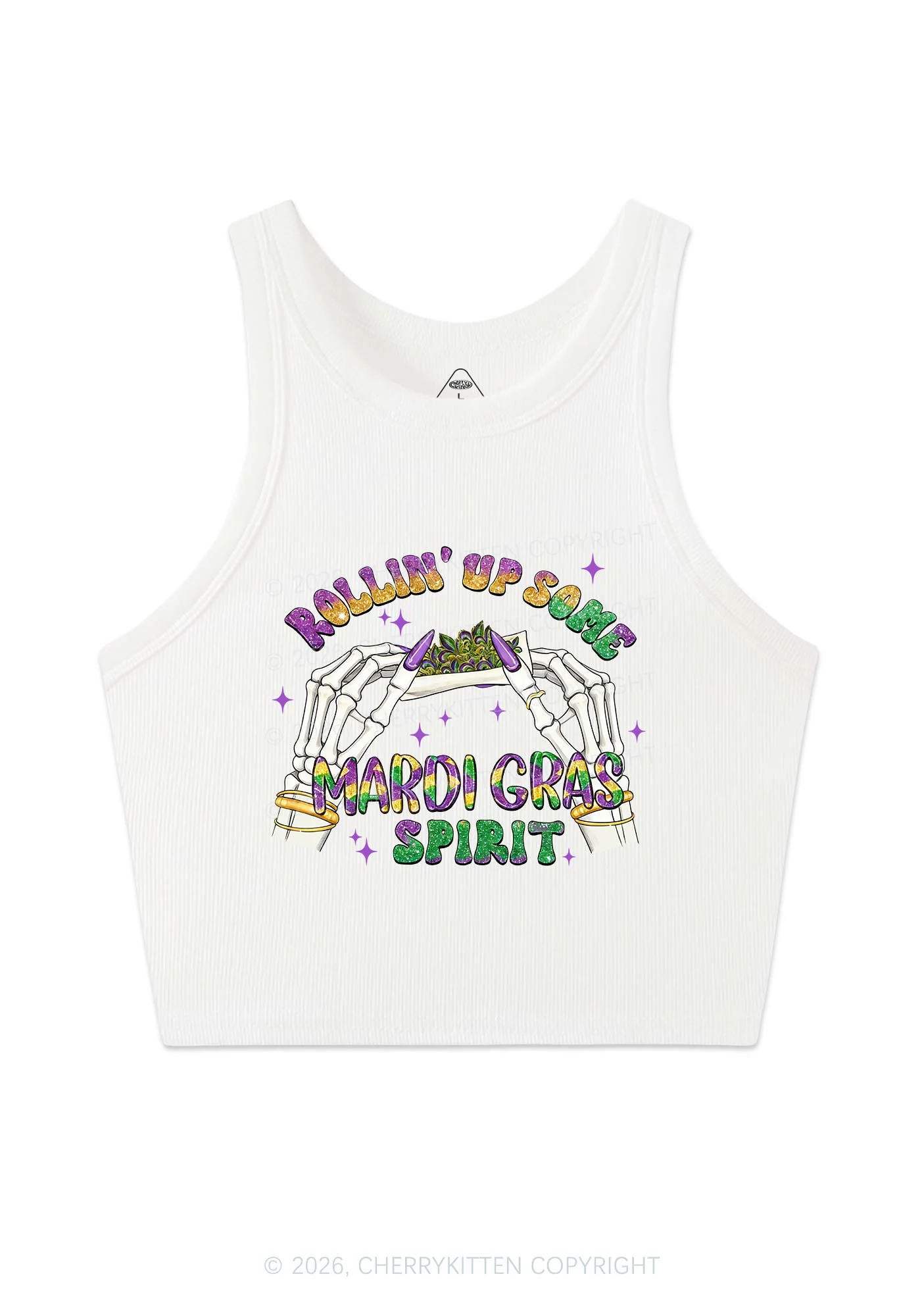 Rollin Up Mardi Gras Spirit Y2K Crop Tank Top Cherrykitten - Image 5