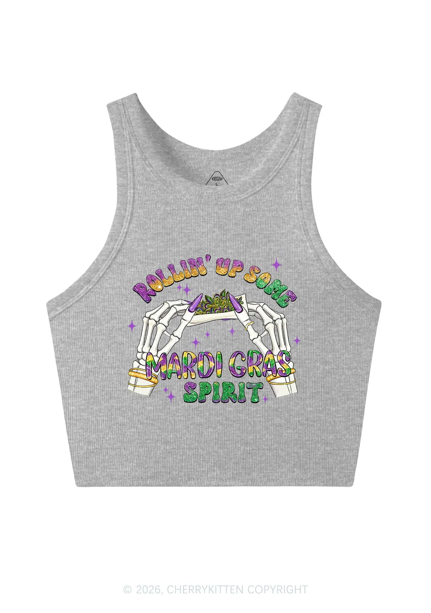Rollin Up Mardi Gras Spirit Y2K Crop Tank Top Cherrykitten - Image 6