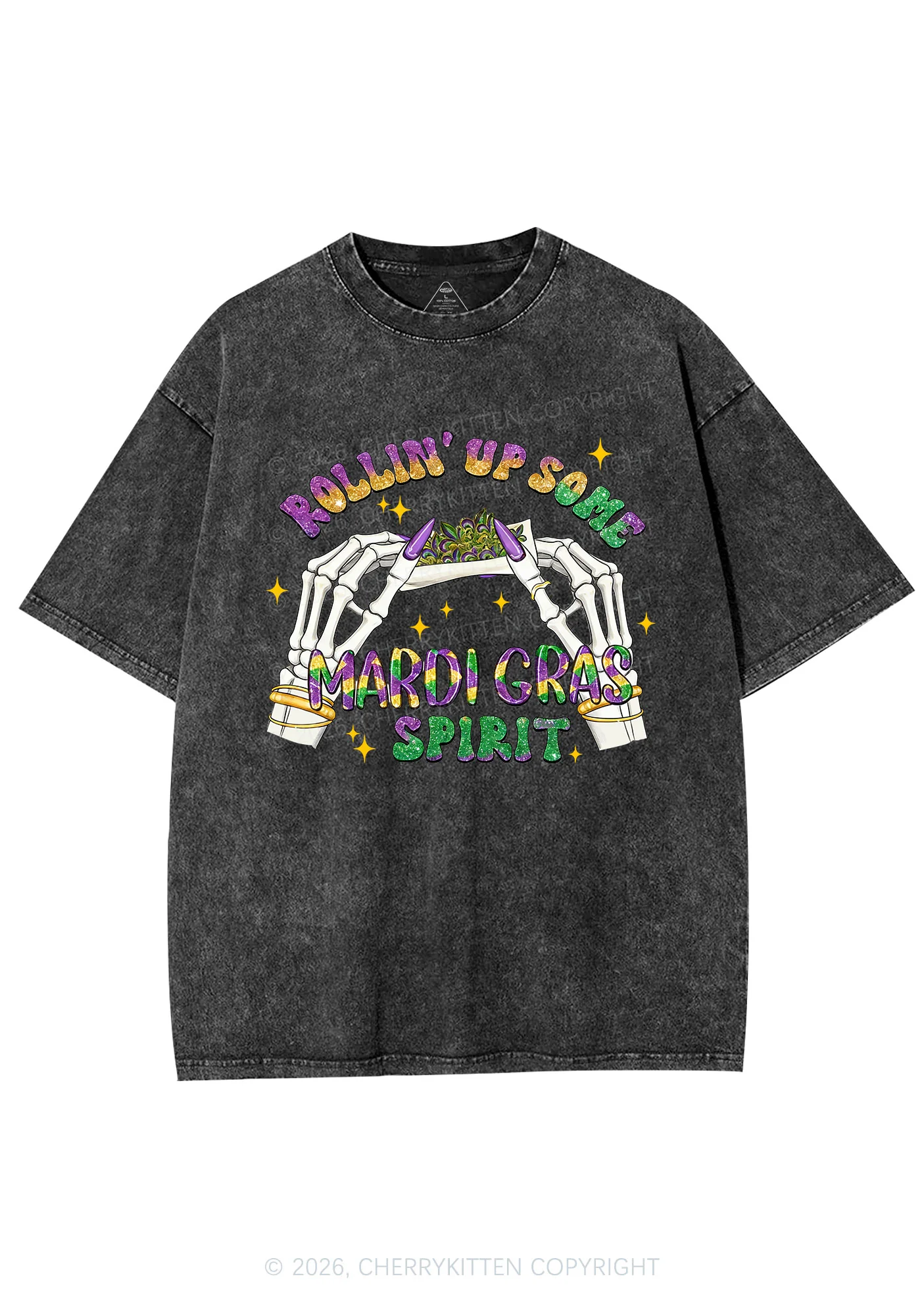 Rollin Up Mardi Gras Spirit Y2K Shirts Washed Tee Cherrykitten - Image 3