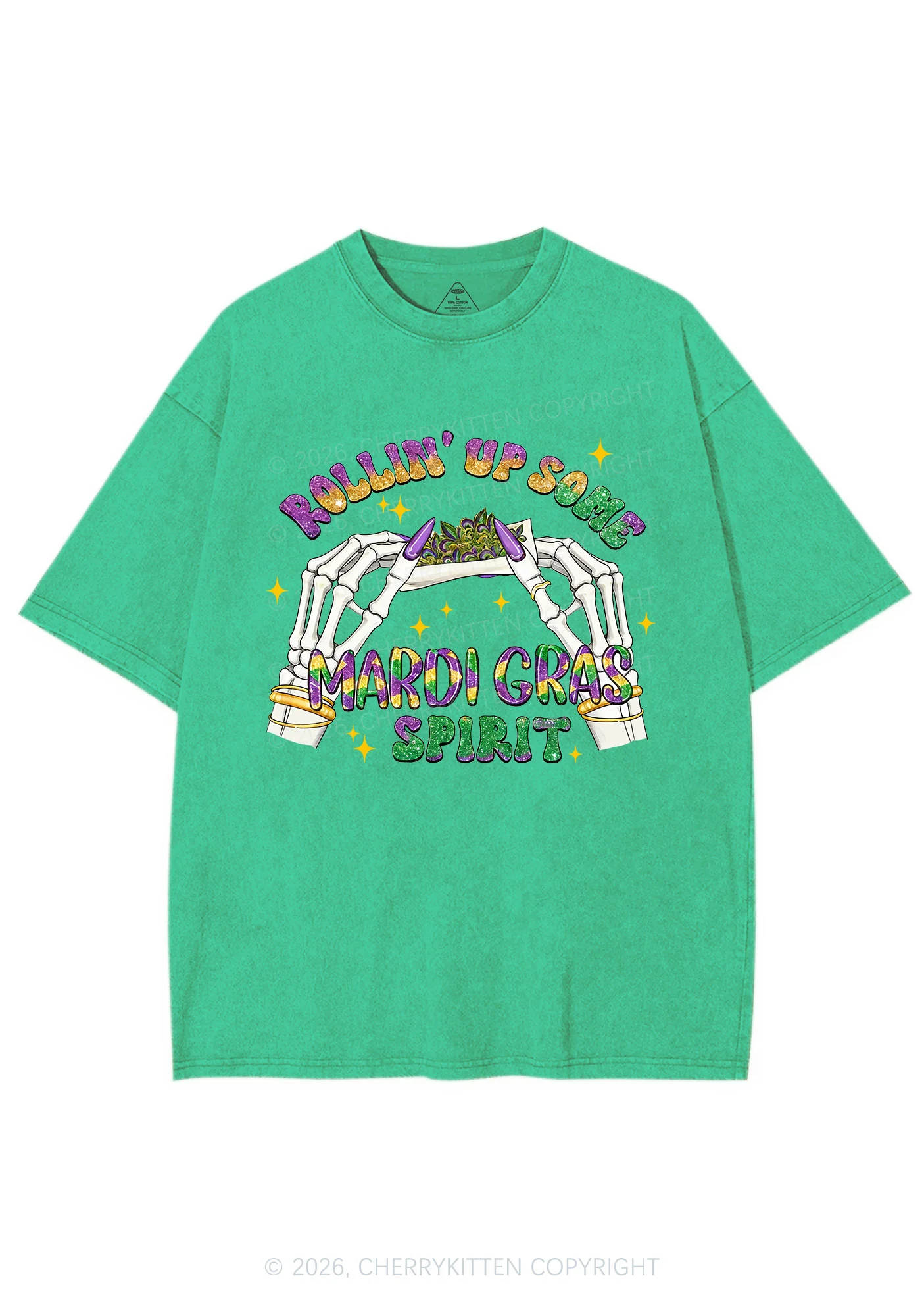 Rollin Up Mardi Gras Spirit Y2K Shirts Washed Tee Cherrykitten - Image 5