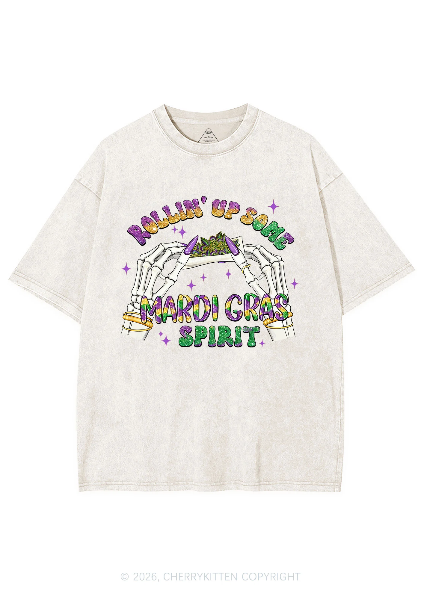 Rollin Up Mardi Gras Spirit Y2K Shirts Washed Tee Cherrykitten - Image 6