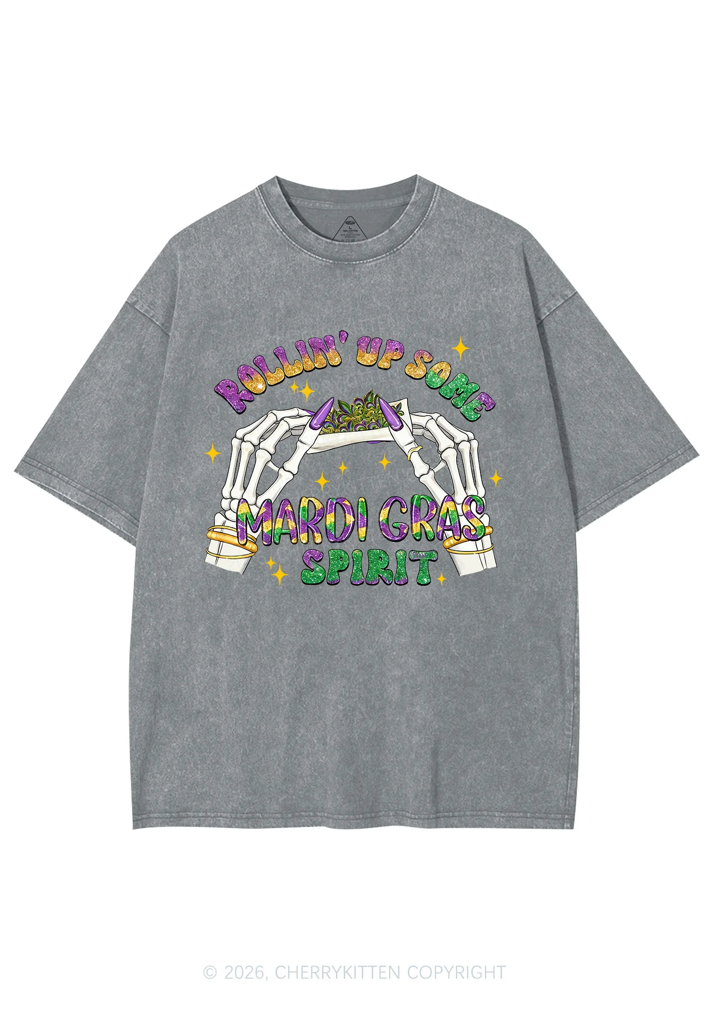 Rollin Up Mardi Gras Spirit Y2K Shirts Washed Tee Cherrykitten - Image 7