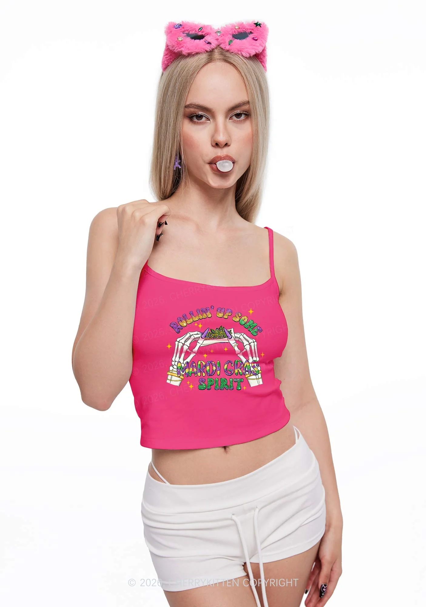 Rollin Up Mardi Gras Spirit Y2K Spaghetti Strap Cami Cherrykitten - Image 2