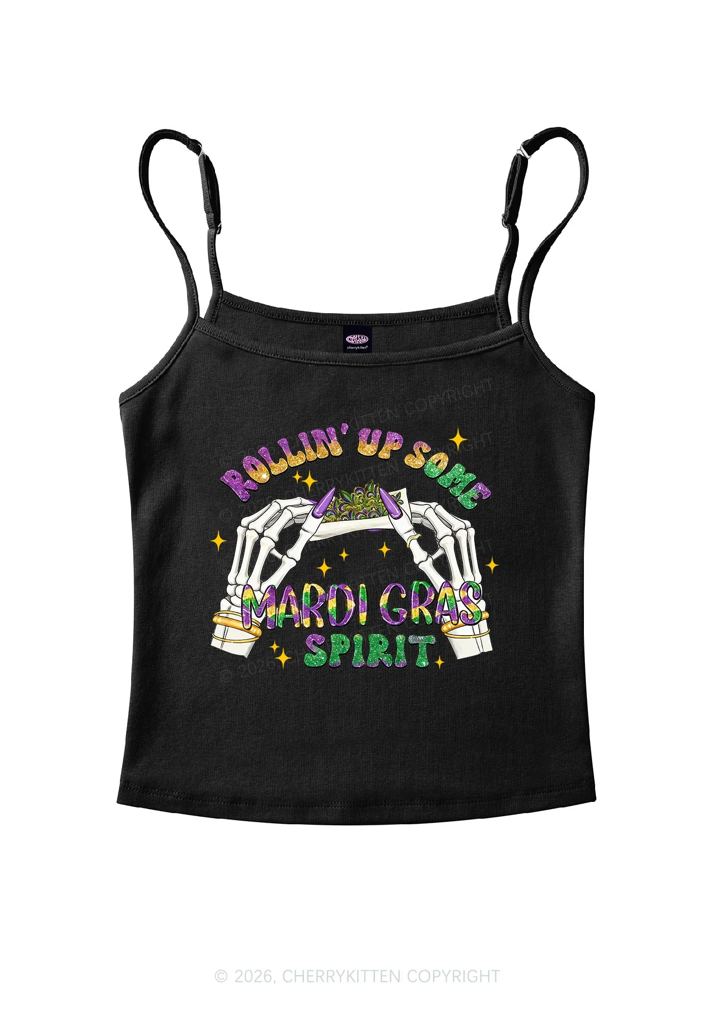 Rollin Up Mardi Gras Spirit Y2K Spaghetti Strap Cami Cherrykitten - Image 3