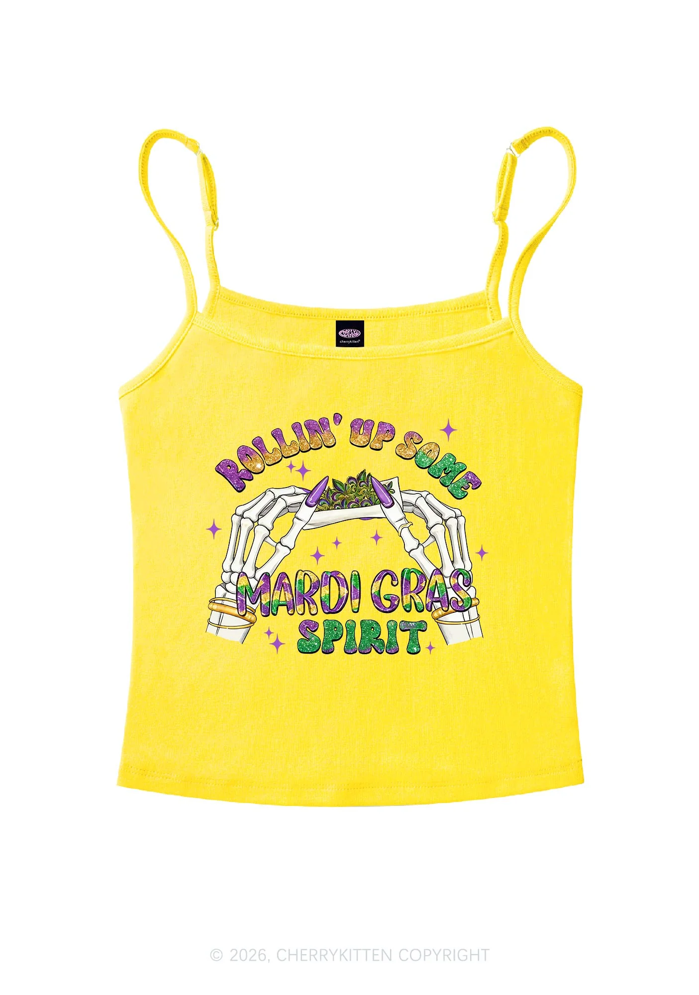Rollin Up Mardi Gras Spirit Y2K Spaghetti Strap Cami Cherrykitten - Image 4