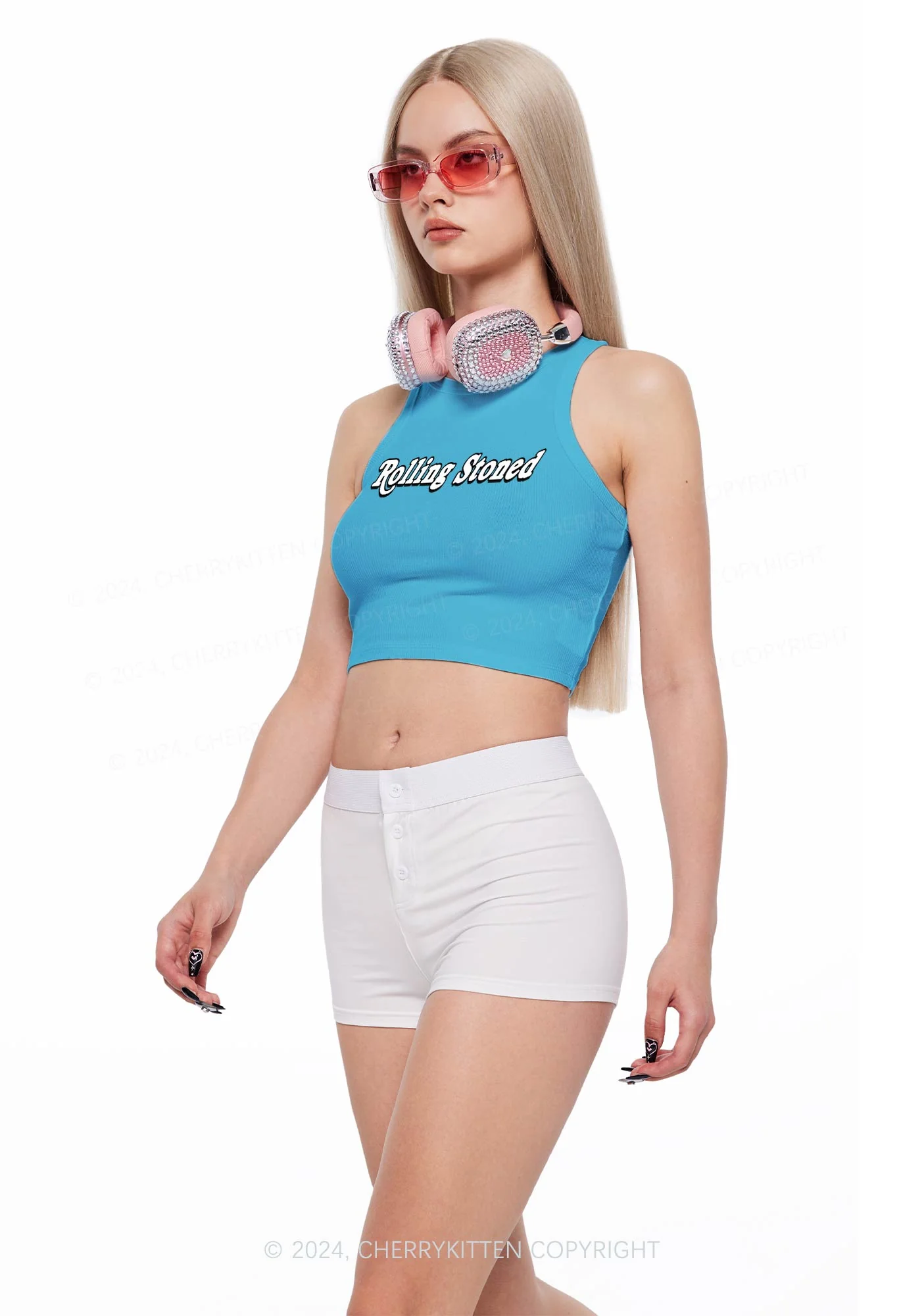 Rolling Stoned Y2K Crop Tank Top Cherrykitten - Image 2