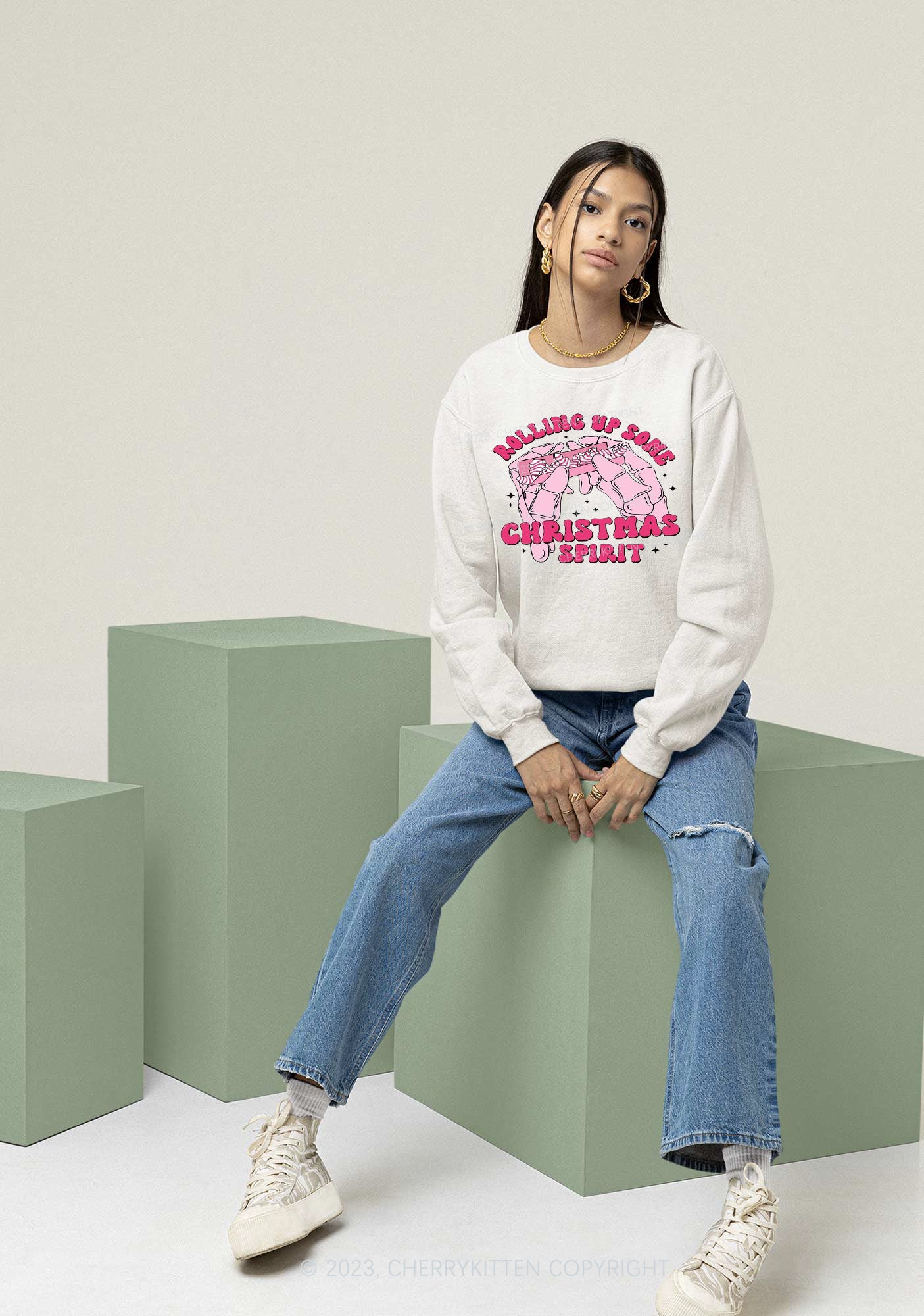 Rolling Up Some Christmas Spirit Y2K Sweatshirt Cherrykitten - Image 2