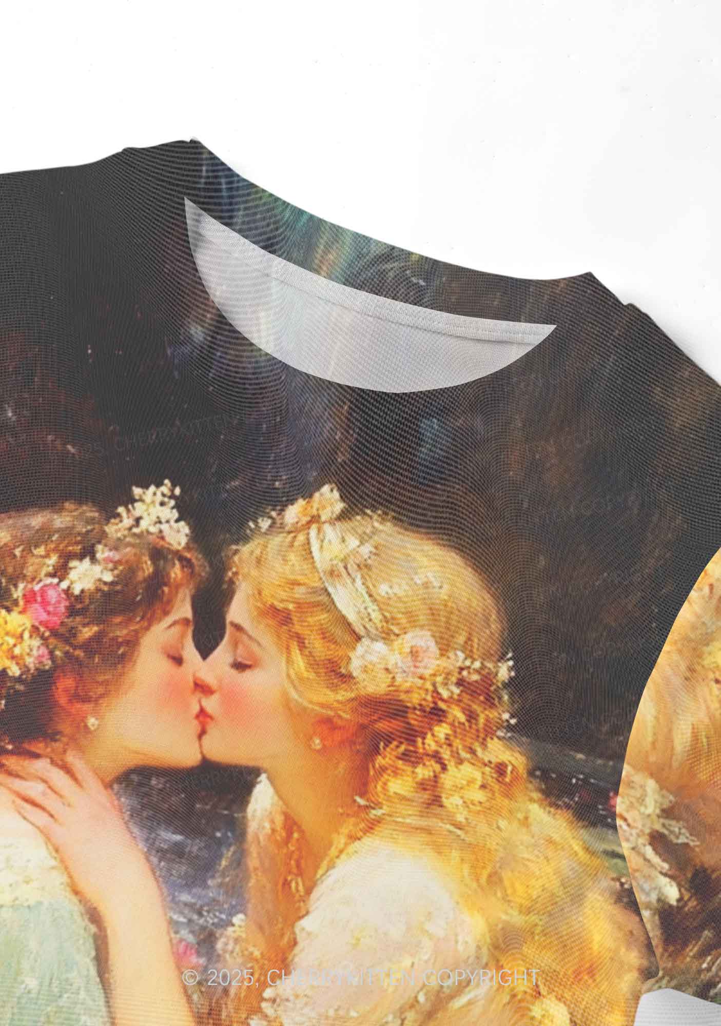 Romantic Kissing Girls Pride Y2K Mesh Crop Top Cherrykitten - Image 3