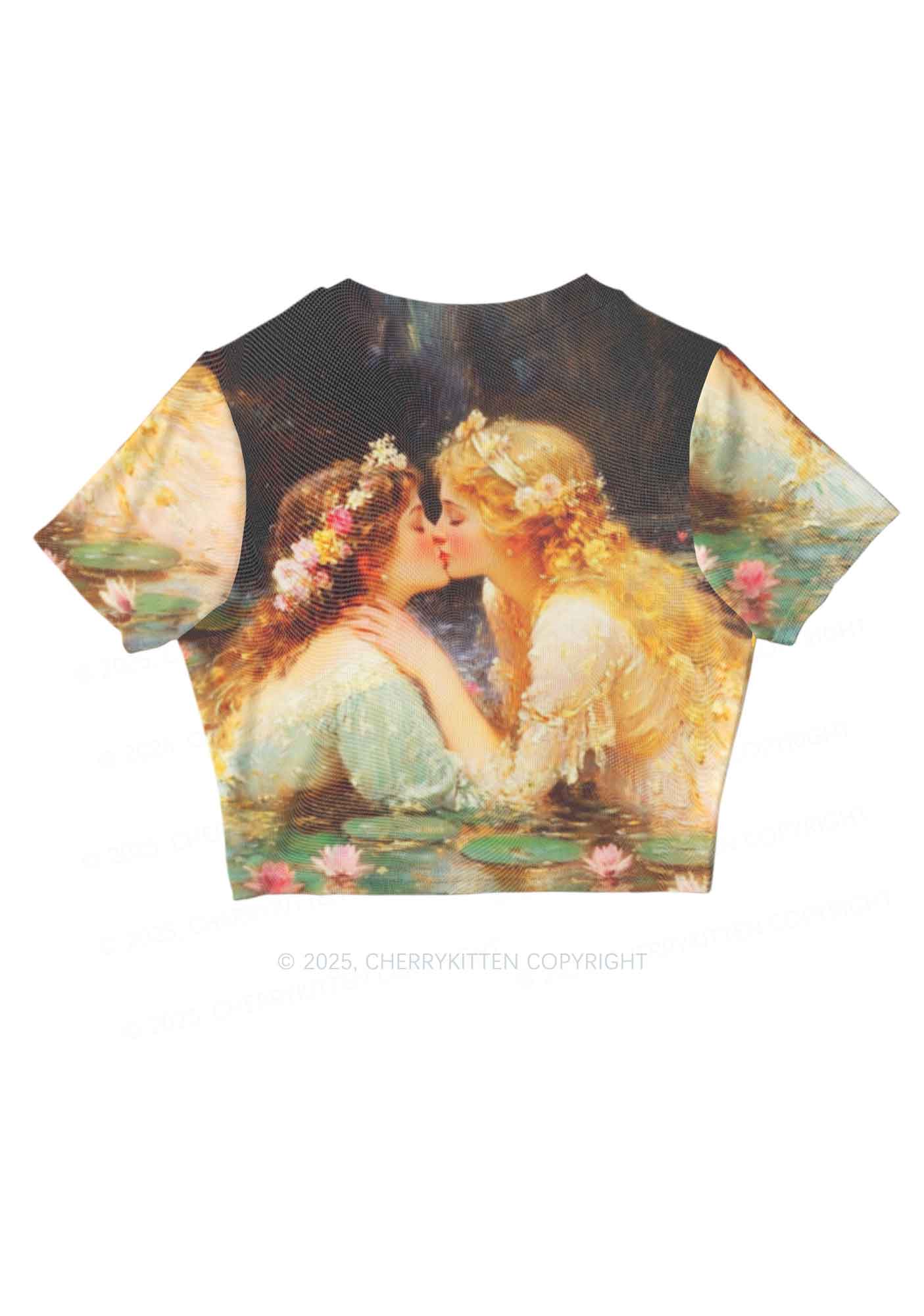 Romantic Kissing Girls Pride Y2K Mesh Crop Top Cherrykitten - Image 5
