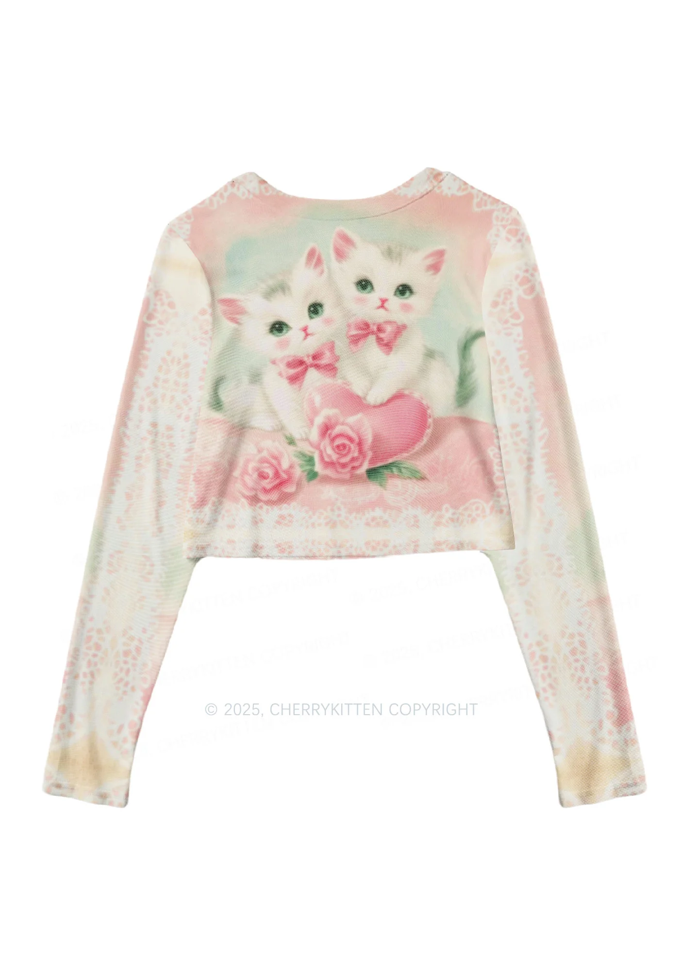 Rose Kitties Y2K Mesh Long Sleeve Crop Top Cherrykitten - Image 3