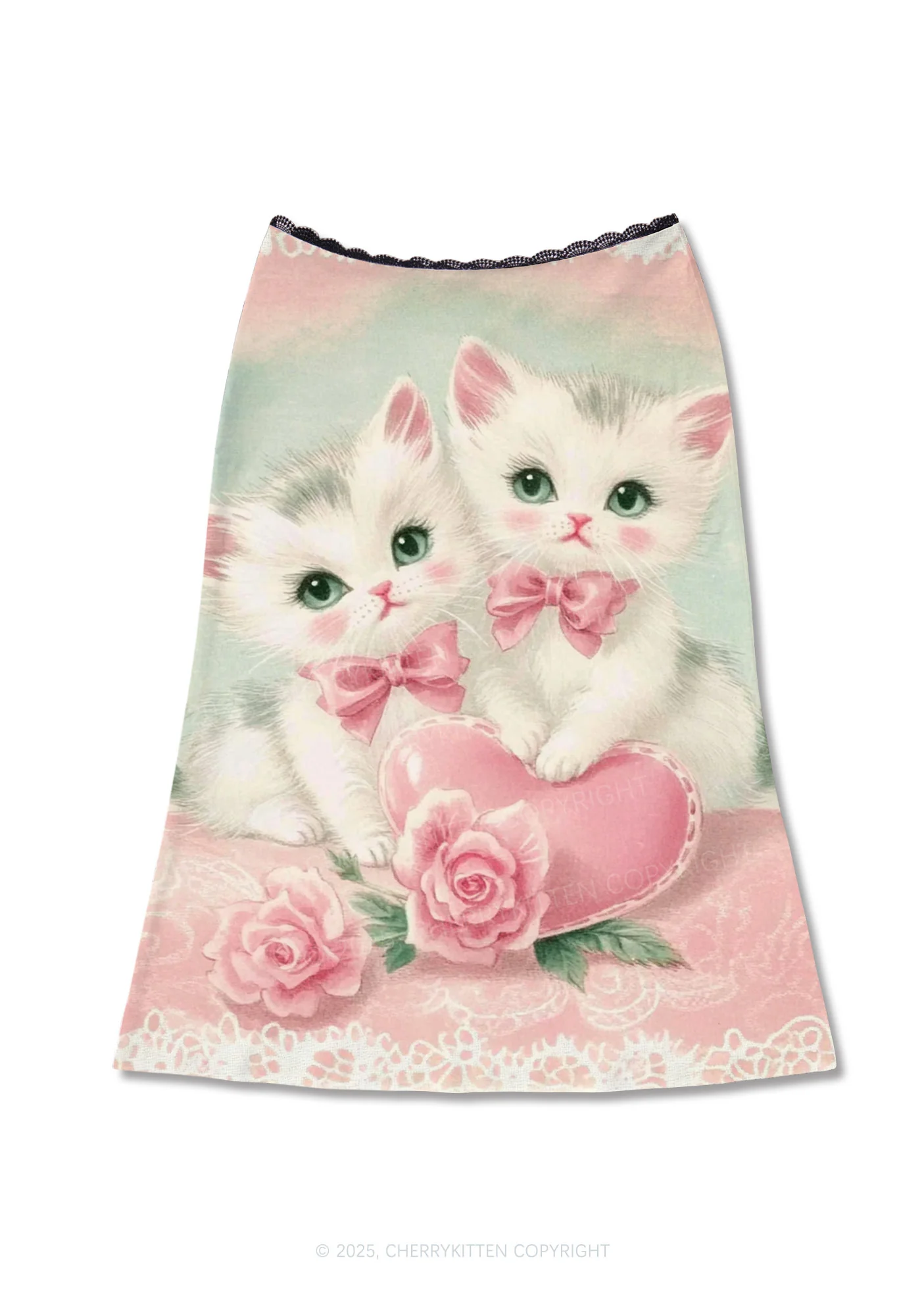 Rose Kitties Y2K Print Midi Skirt Cherrykitten - Image 2