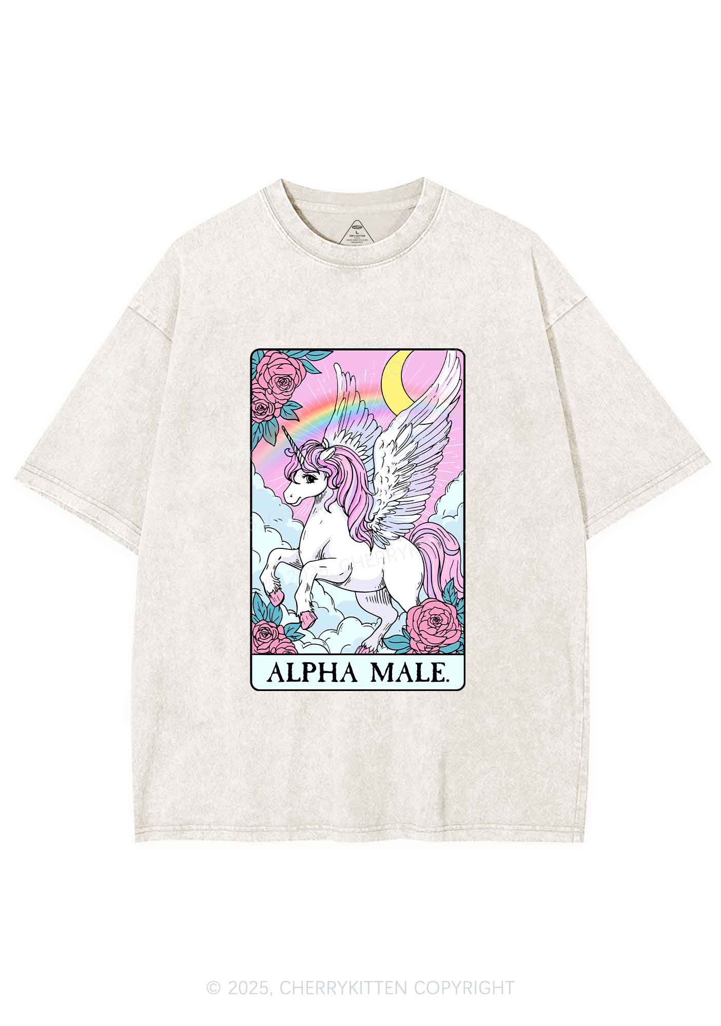 Rose Unicorn Alpha Male Y2K Shirts Washed Tee Cherrykitten - Image 3