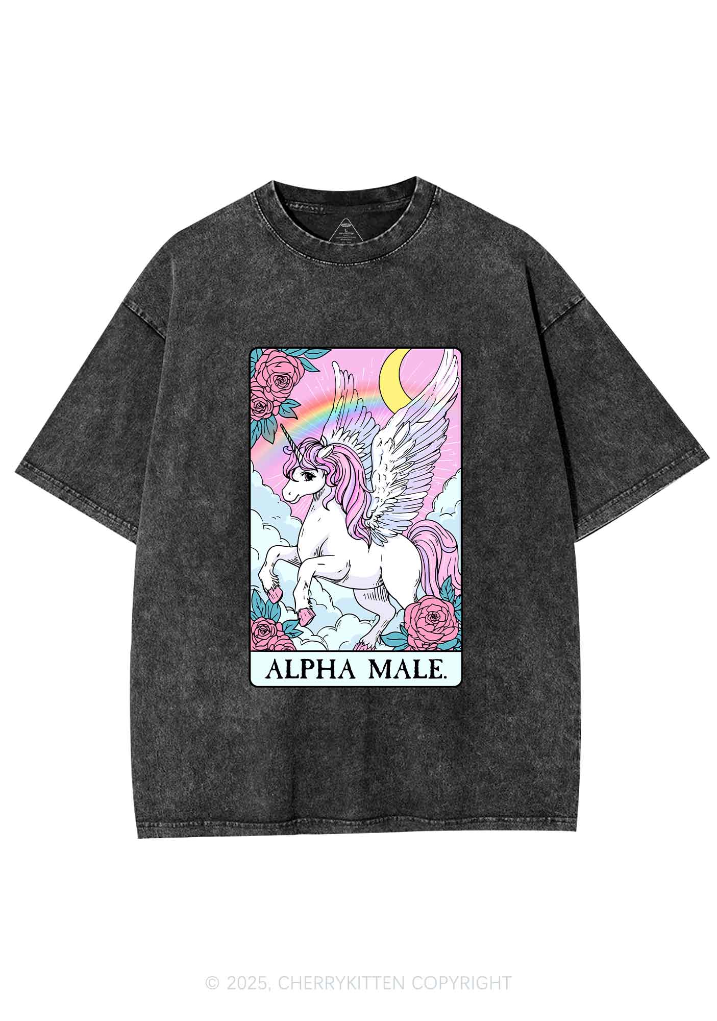 Rose Unicorn Alpha Male Y2K Shirts Washed Tee Cherrykitten - Image 4
